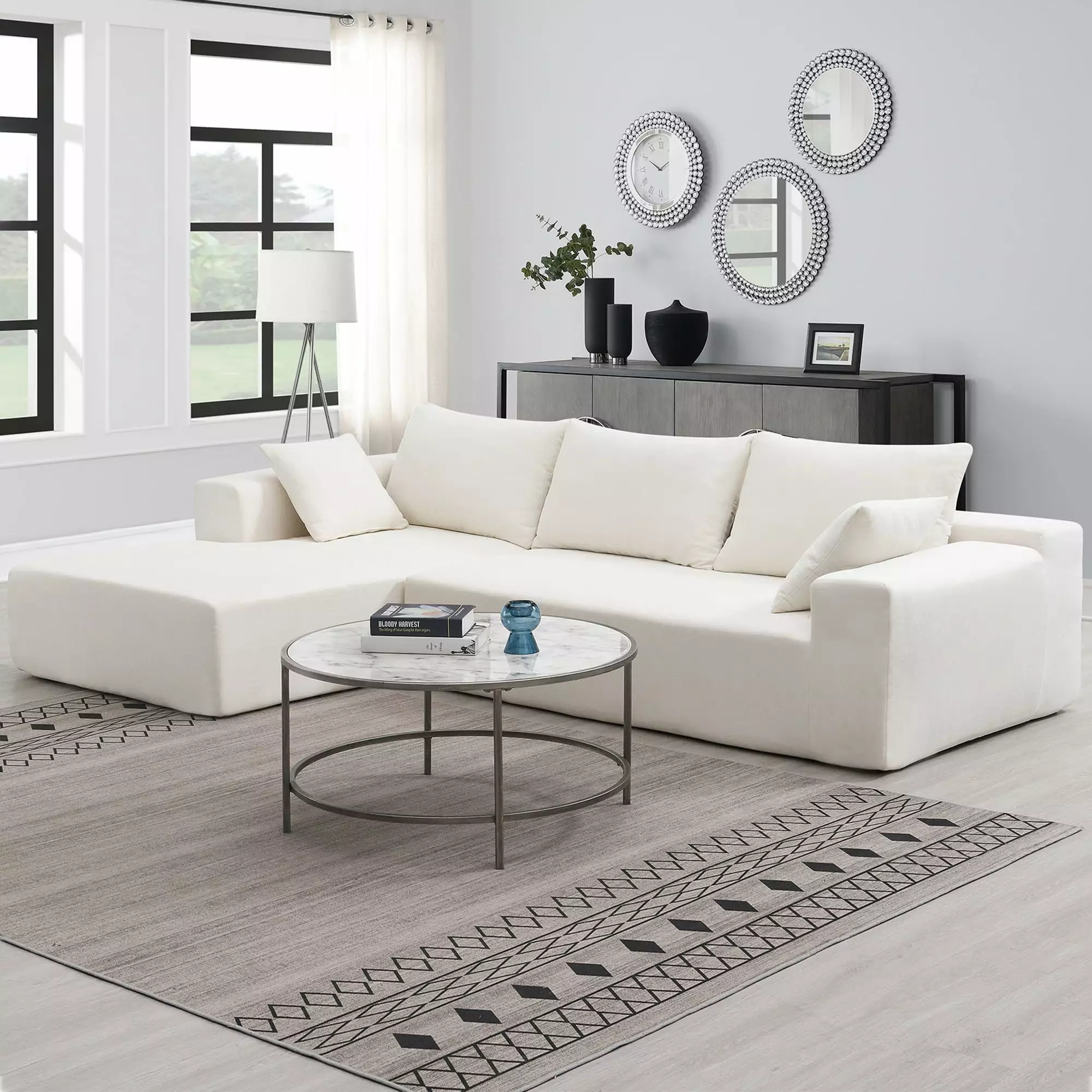 Soges Modular L Shaped Sofa 109x68 Upholstered Sleeper Sofa for Living Room. 2 PC Free Combination. White