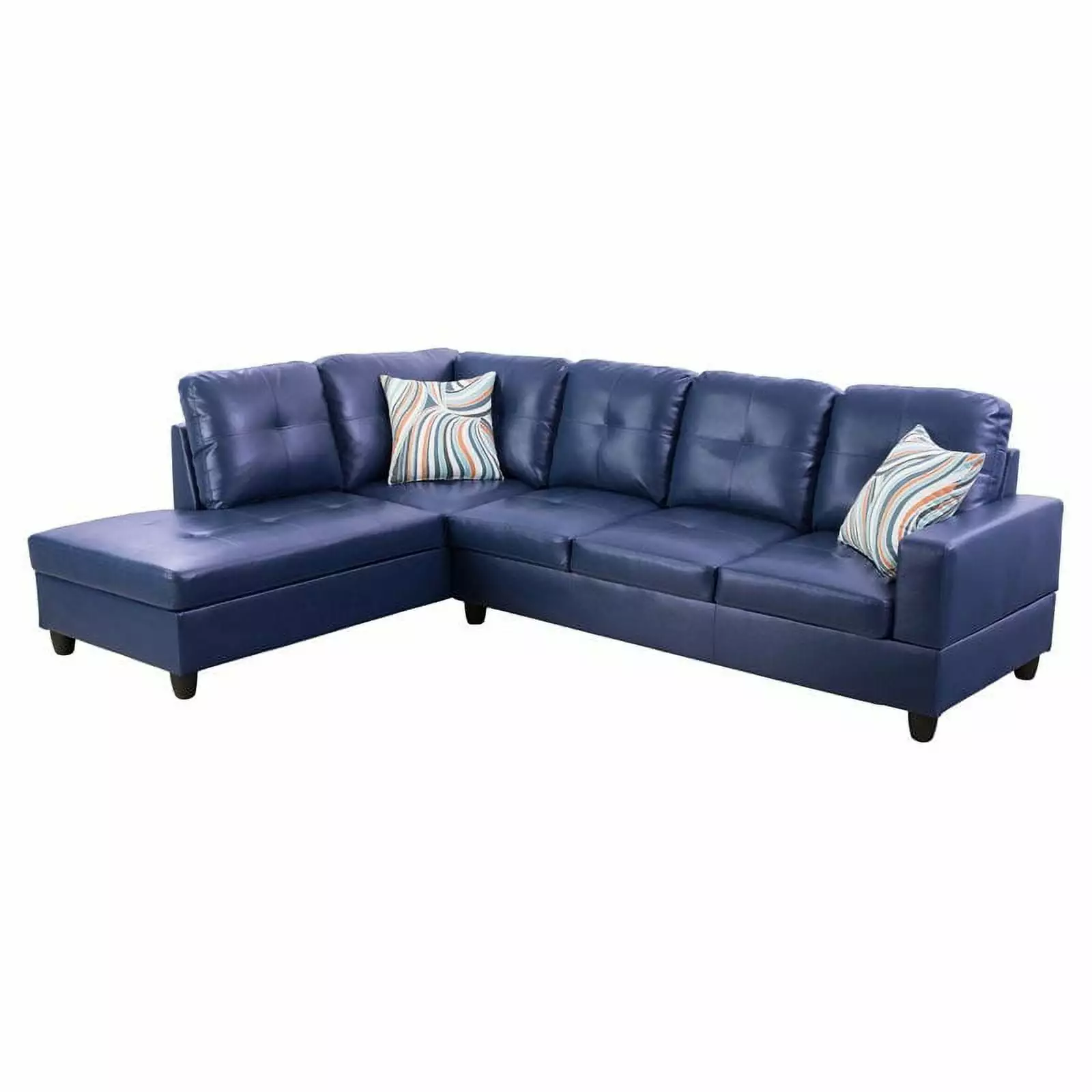 Star Home Living Corp Ben Faux Leather Left Sectional Sofa in Blue