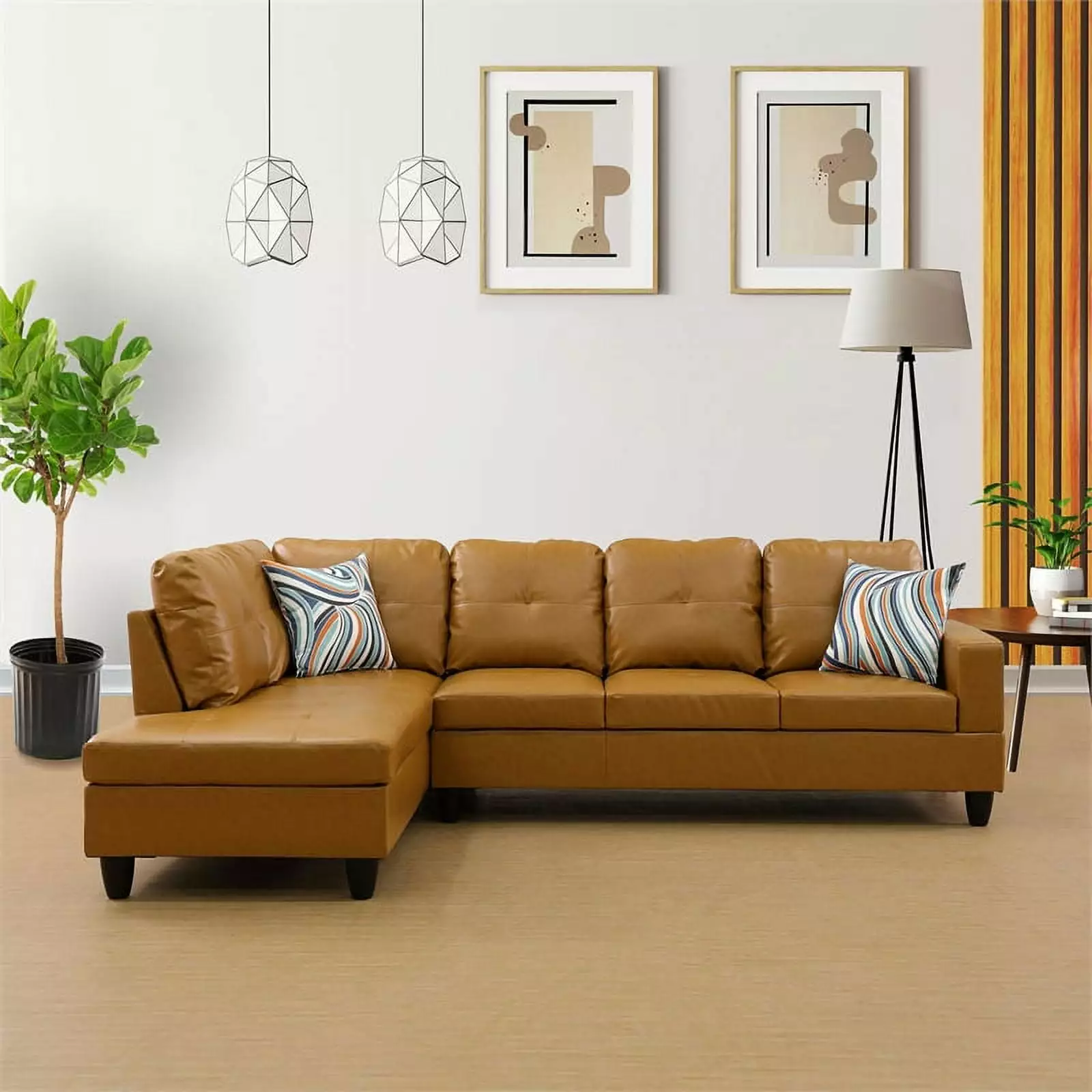 Star Home Living Corp Ben Faux Leather Left Sectional Sofa in Ginger Brown