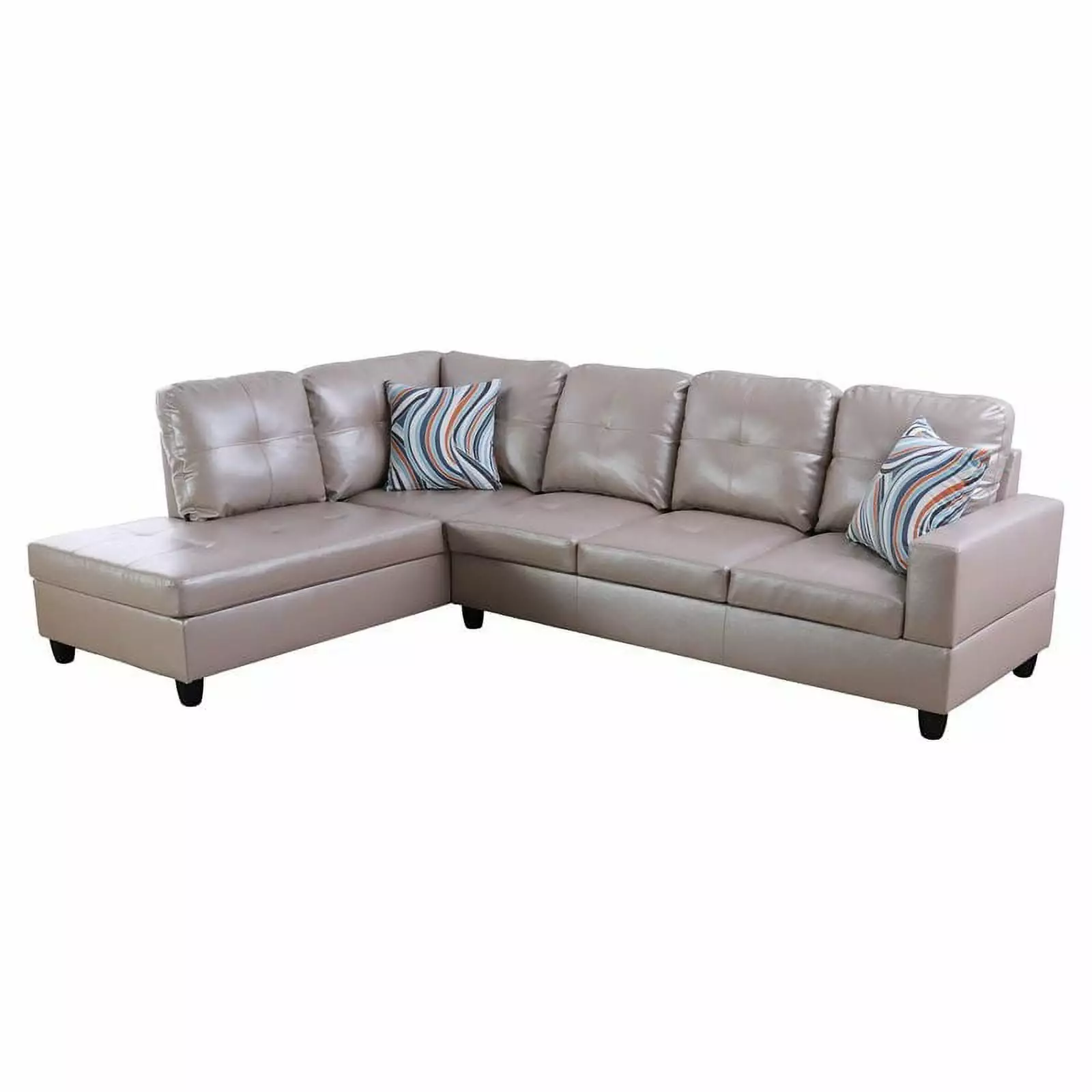 Star Home Living Corp Ben Faux Leather Left Sectional Sofa in Silver Gold