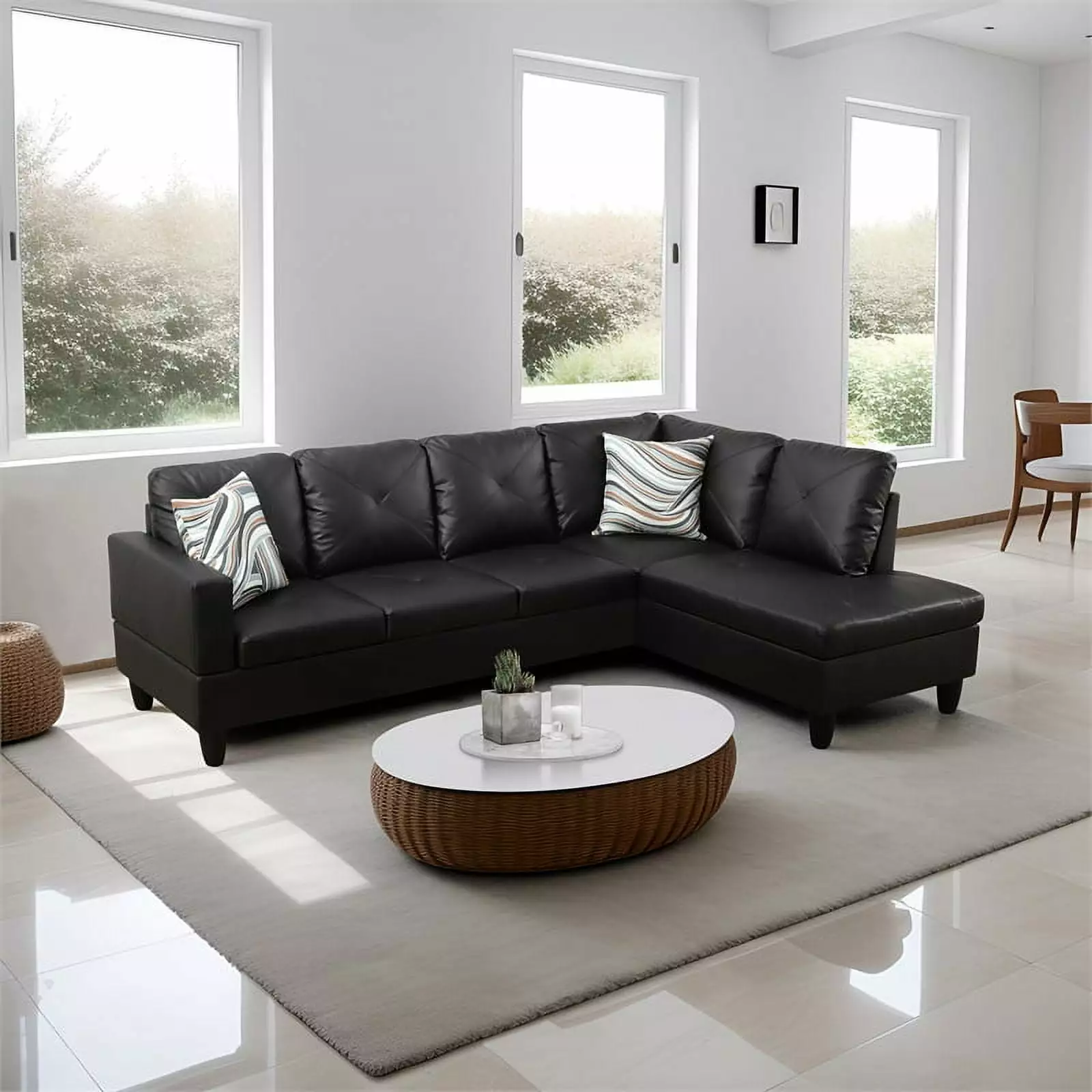 Star Home Living Corp Chris Faux Leather Left Facing Sectional Black