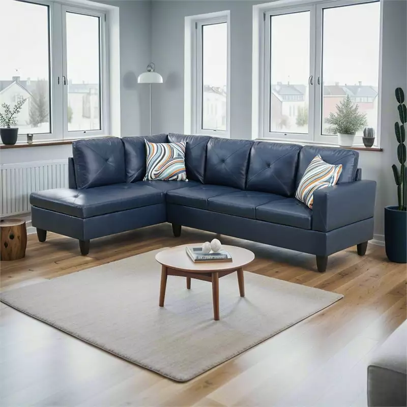 Star Home Living Corp Chris Faux Leather Left Facing Sectional Denim