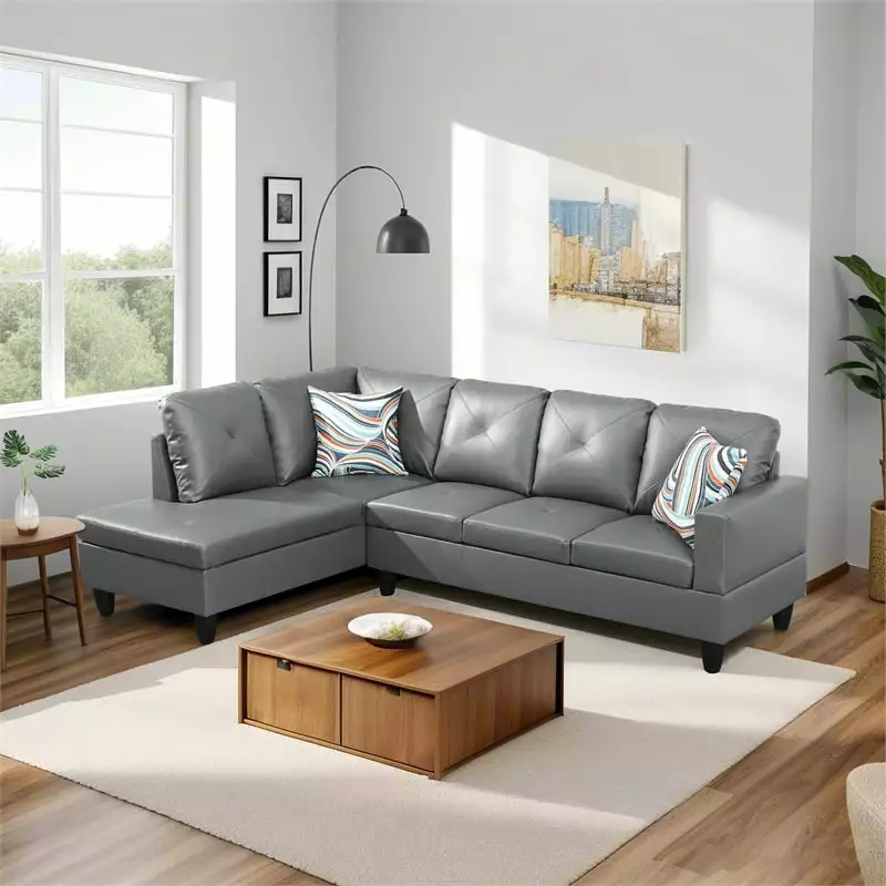 Star Home Living Corp Chris Faux Leather Left Facing Sectional Grey