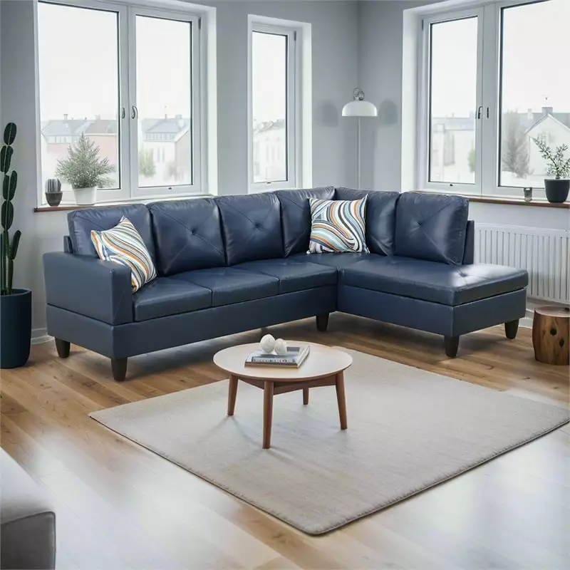 Star Home Living Corp Chris Faux Leather Right Facing Sectional Denim