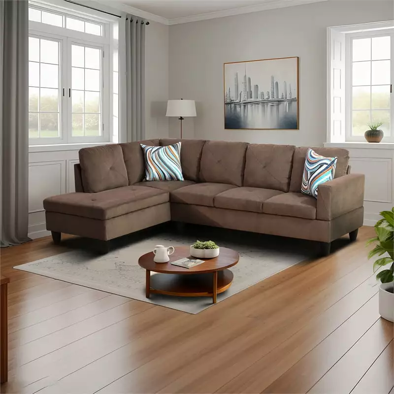 Star Home Living Corp Chris Microfiber Fabric Left Facing Sectional Brown Color