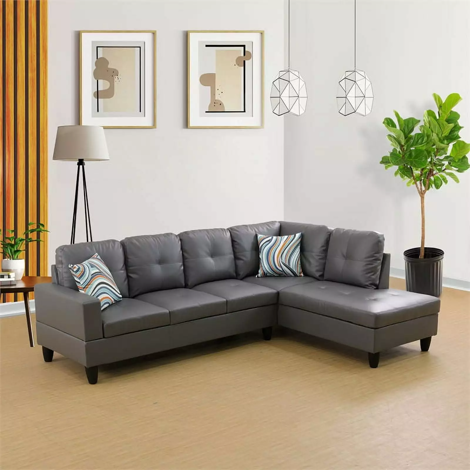 Star Home Living Corp Harry Faux Leather Right Sectional Sofa in Dark Brown