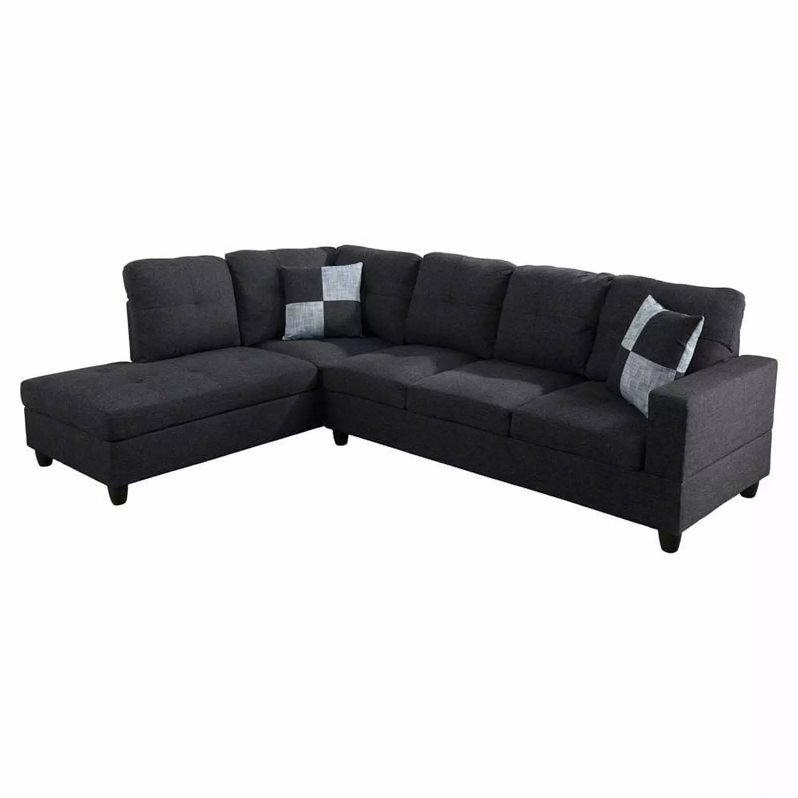 Star Home Living Corp Tracy Linen Fabric Left Facing Sectional in Black/Gray