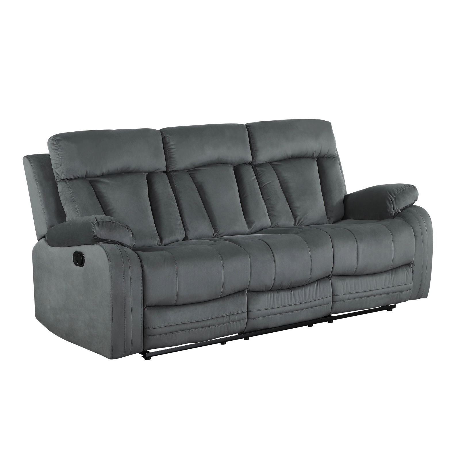 Stylish Gray Reclining Sofa - Transitional Design. Bella Fabric. Kiln-Dried Hardwood Frame. Art Deco Tufting. Ultimate Comfort and Quality