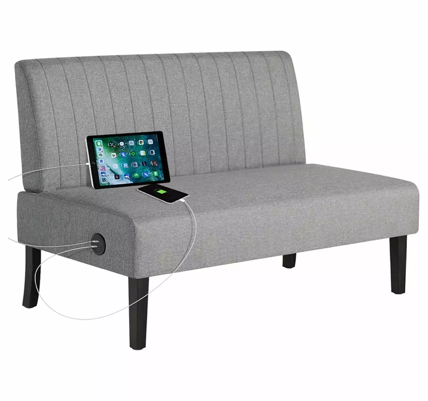 Superwum 43 W Mini Small Comfy Couch Armless Loveseat Sofa for Bedroom with USB Port. Velvet Small Couches for Small Spaces Living Room. Apartment Office Dorm (Grey)