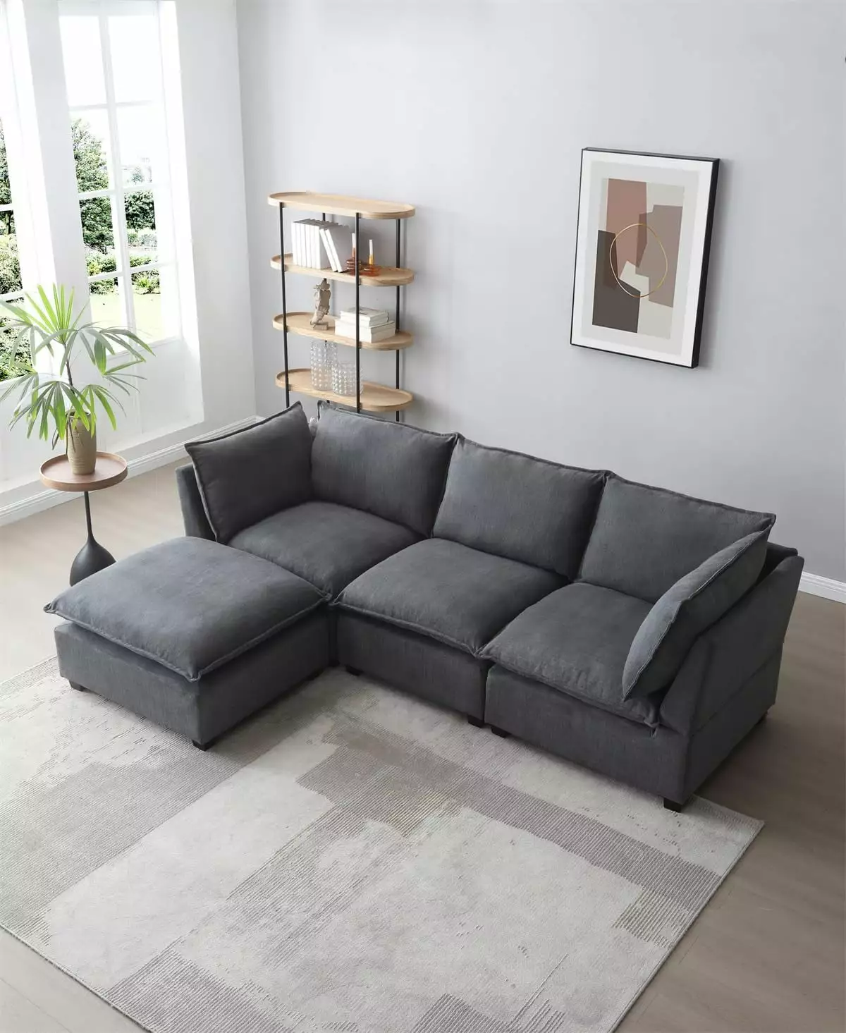 Tabaray 99.3 Sectional Sofa with Full Down Feather Cushions. Fabric 5 Seats Modular L-Shaped Sofa Couch Set with Convertible Ottoman. Free Combination Sleeper Sofa for Living Room. Apartment