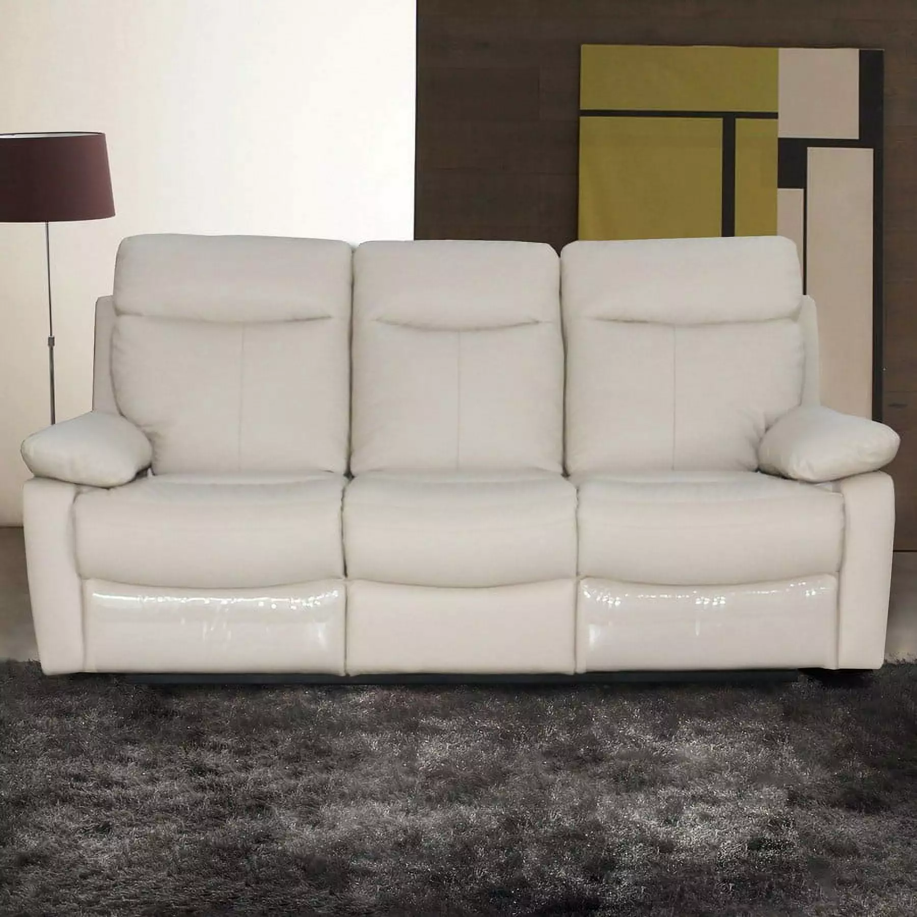 Taupe Reclining Leather Match Living Room Sofa with Plush Cushioning