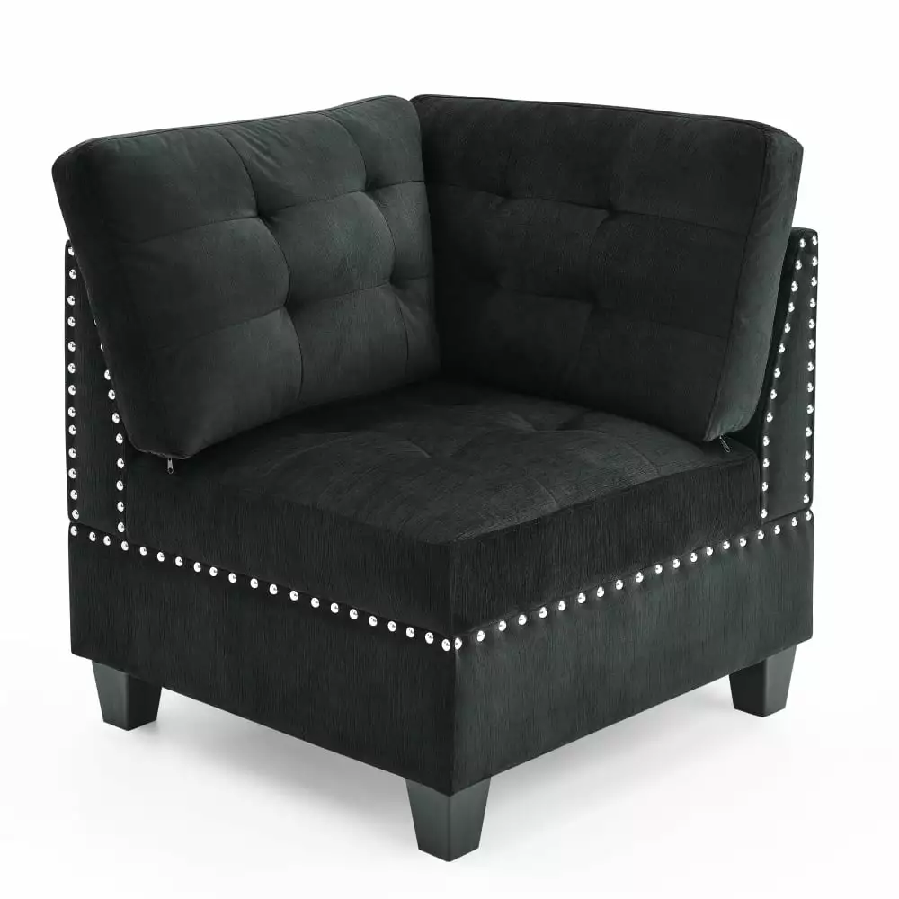 Tcbosik Corner Seat for Sectional Sleeper Sofa. Velvet Upholstered Corner Single Sofa for Living Room. Black