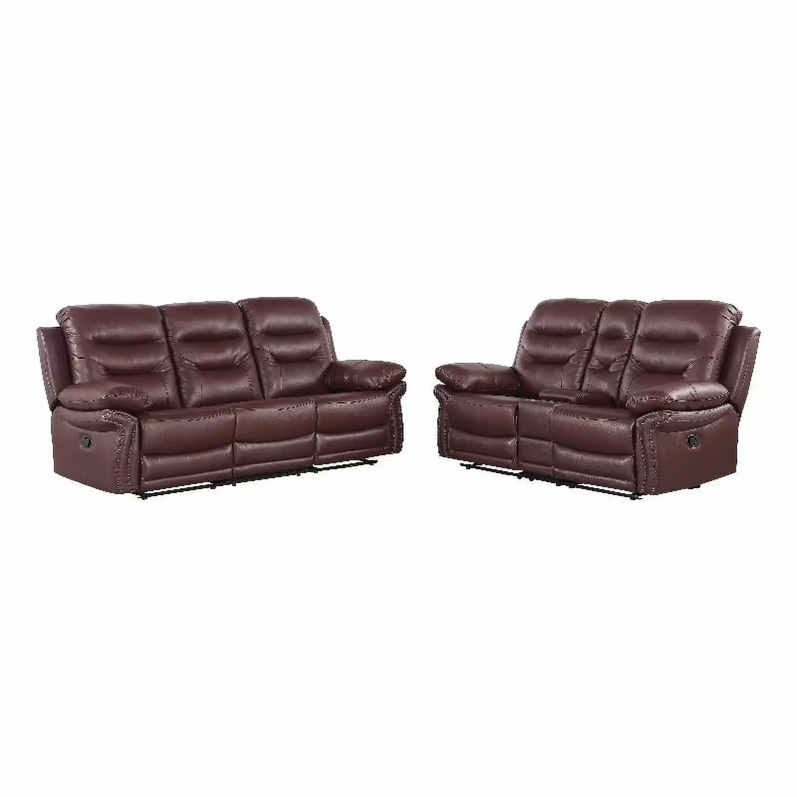 Titan Furnishings 2-Piece Leather Sofa with Console Loveseat in Burgundy Red