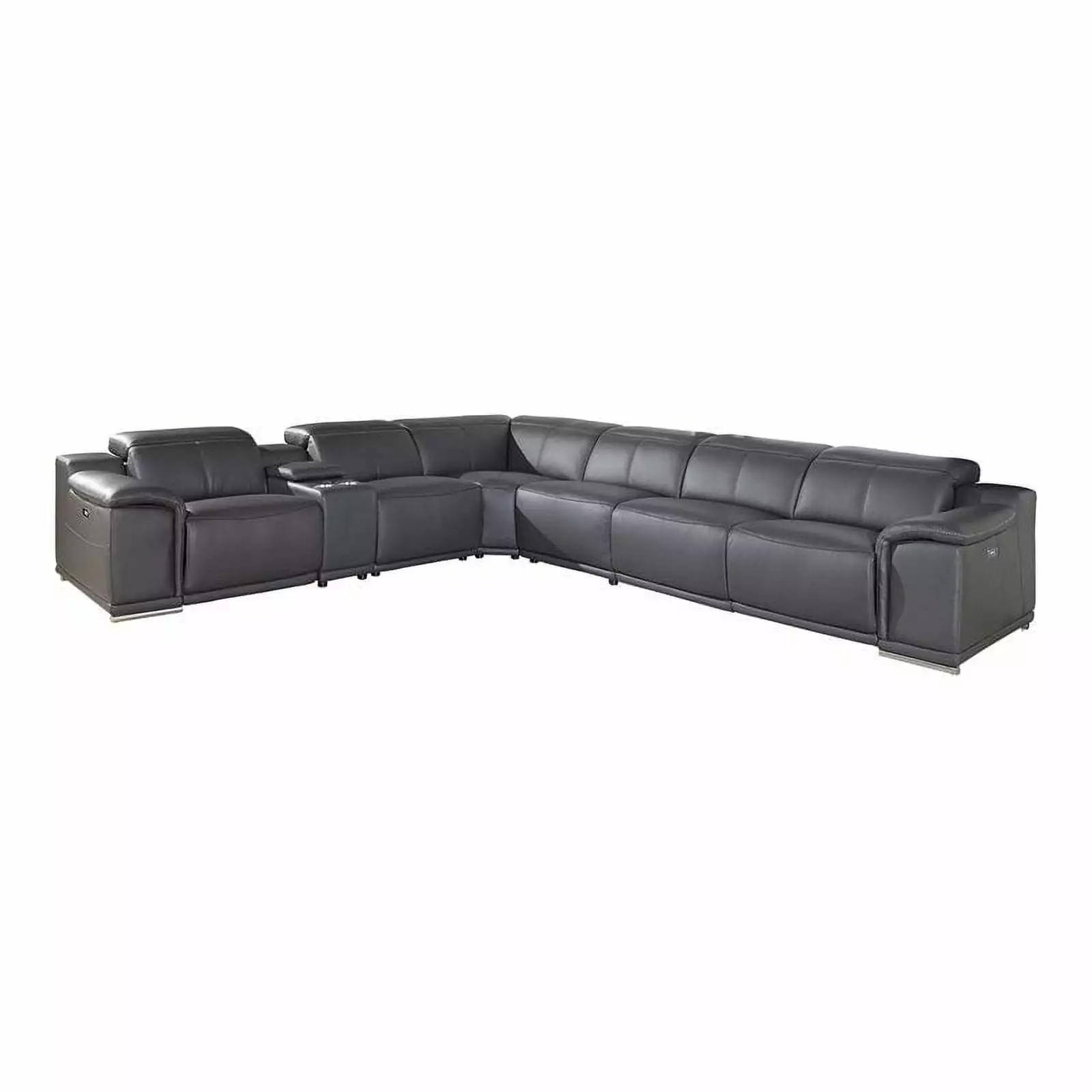 Titan Furnishings 7-Piece 1 Console 4-Power Reclining Leather Sectional in Gray