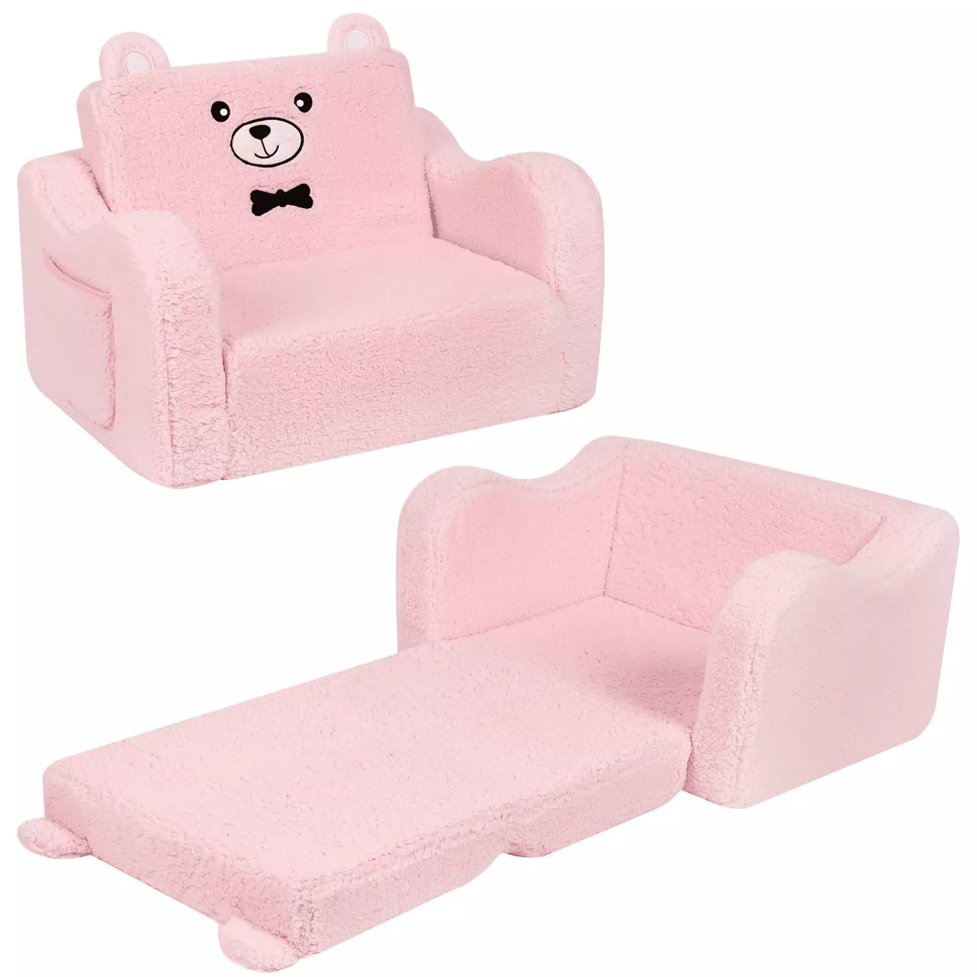 Toddler Chair. 2-in-1 Kids Comfy Couch Fold Out Chairs. Convertible Sofa to Lounger for Kids Girls and Boys (Pink)