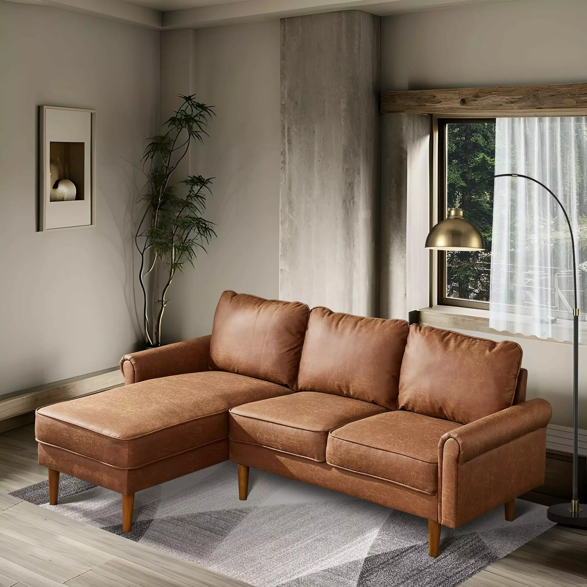 Toject Direct 81 Sectional Indoor Sofa.3 Seat L Shaped Sofa Couch with Left Chaise for Small Space.Brown