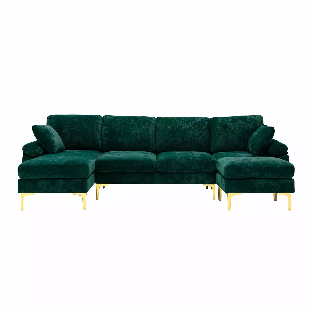 U-Shaped Sectional Sofa Couches with Movable Ottoman. Upholstered Accent Sofa Futon Sleeper Sofa with Extra Wide Double Chaise. 114.42'' Modular Sofa with 2 Pillows & Golden Metal Legs. Emerald