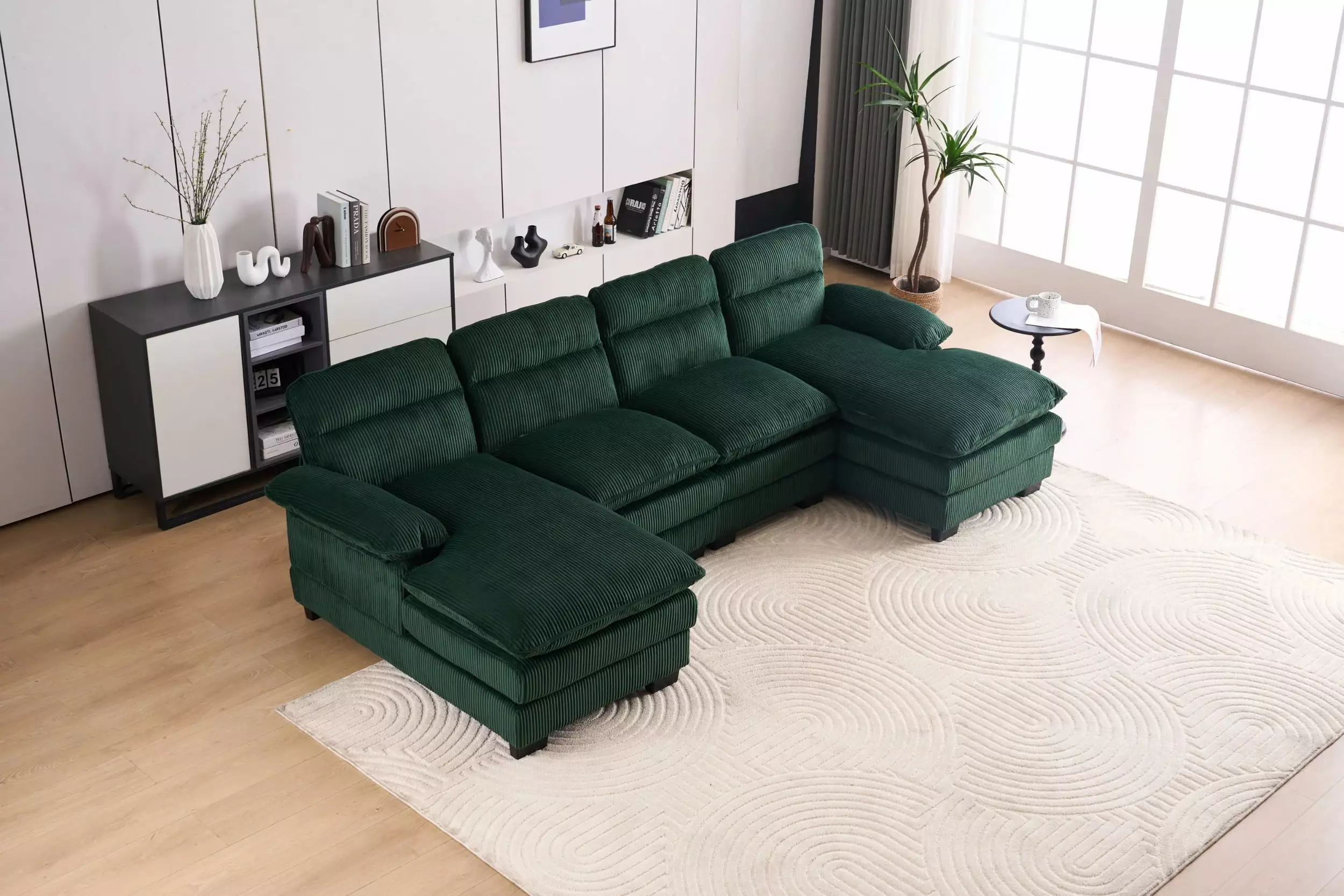 U-shaped profile sofa. including two single seats and two chaise. modular sofa. Corduroy sofa