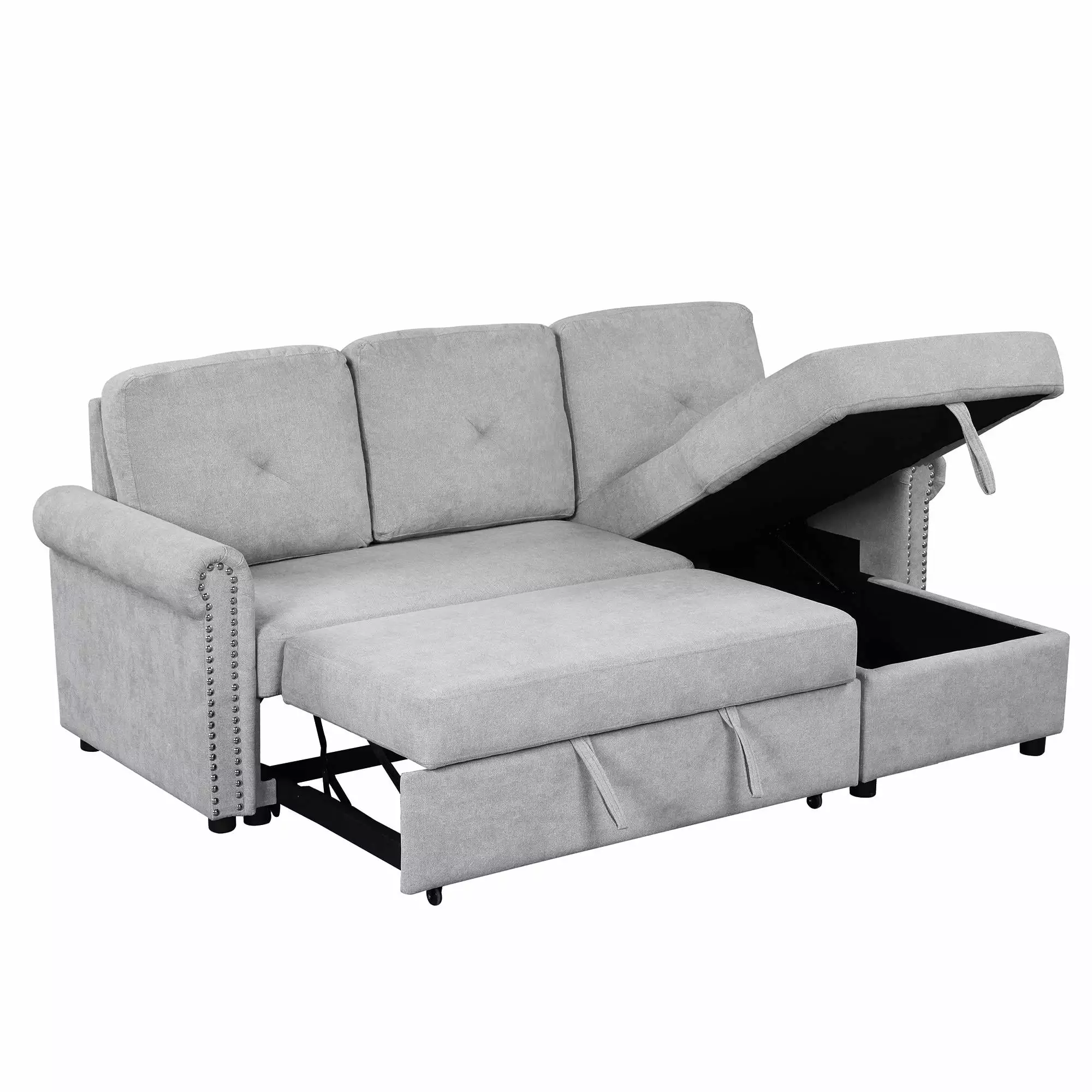 UBesGoo Modern L Shaped Sofa Convertible Sectional Sofa Bed Fabric Corner Couch with Storage Chaise for Living Room Apartment Gray