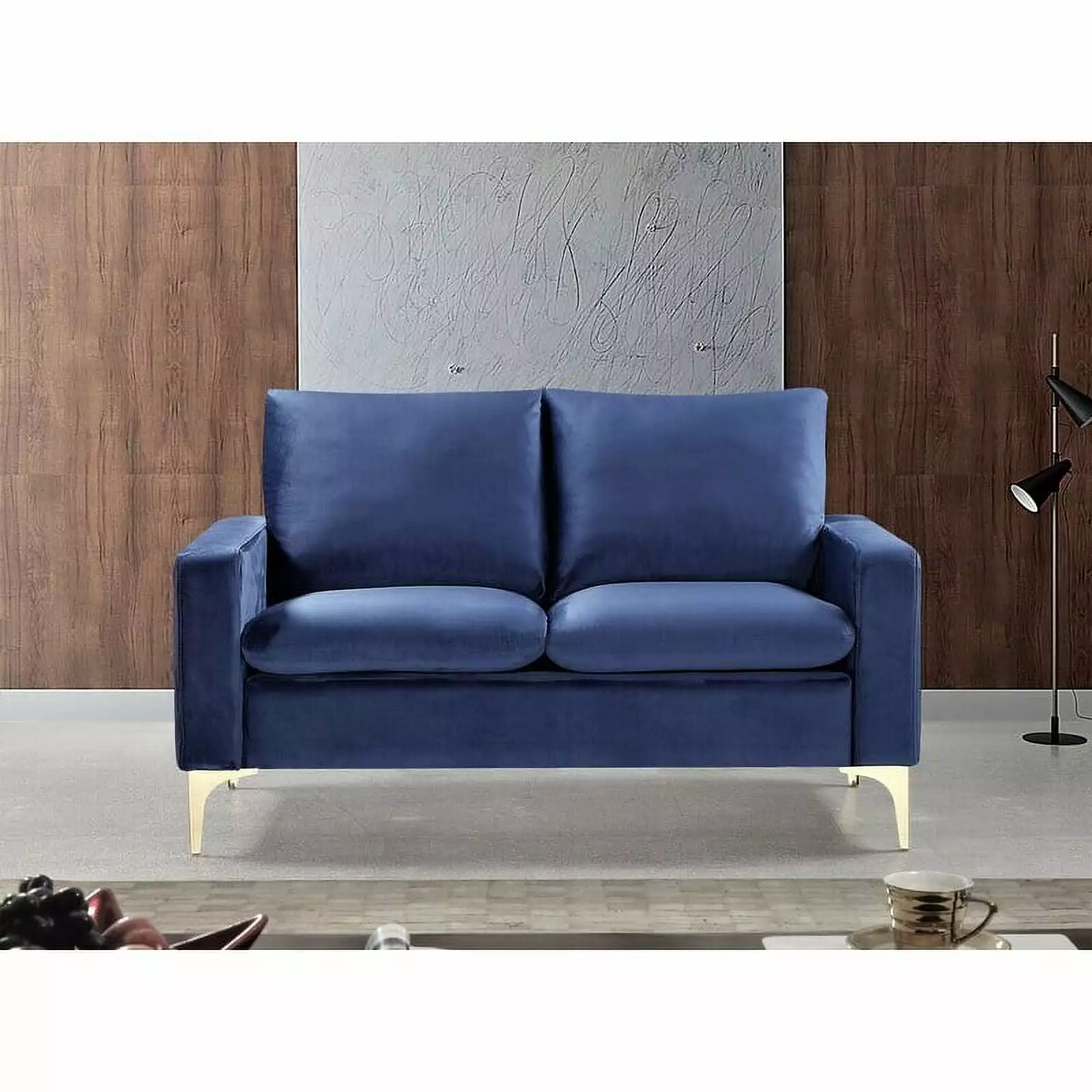 US Pride Furniture Buchan 54.7'' Velvet Square Arm Loveseat Blue