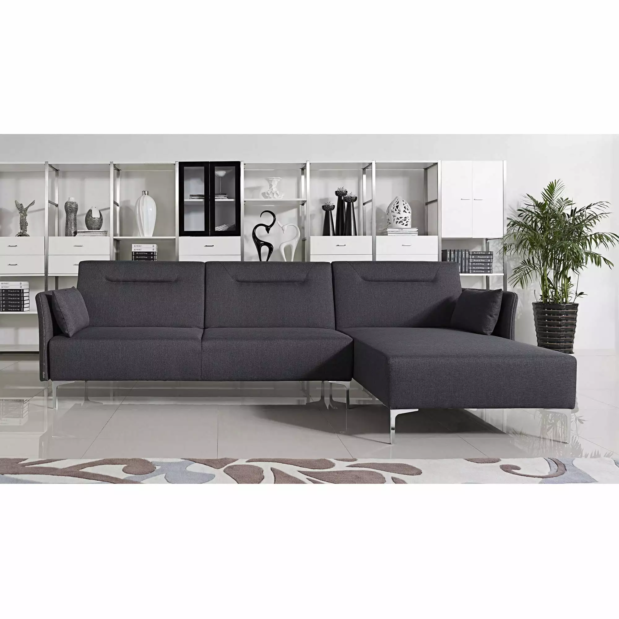 US Pride Furniture Ella Contemporary Fabric Upholstered Right Facing 2-Piece Sleeper Sectional Sofa. Black