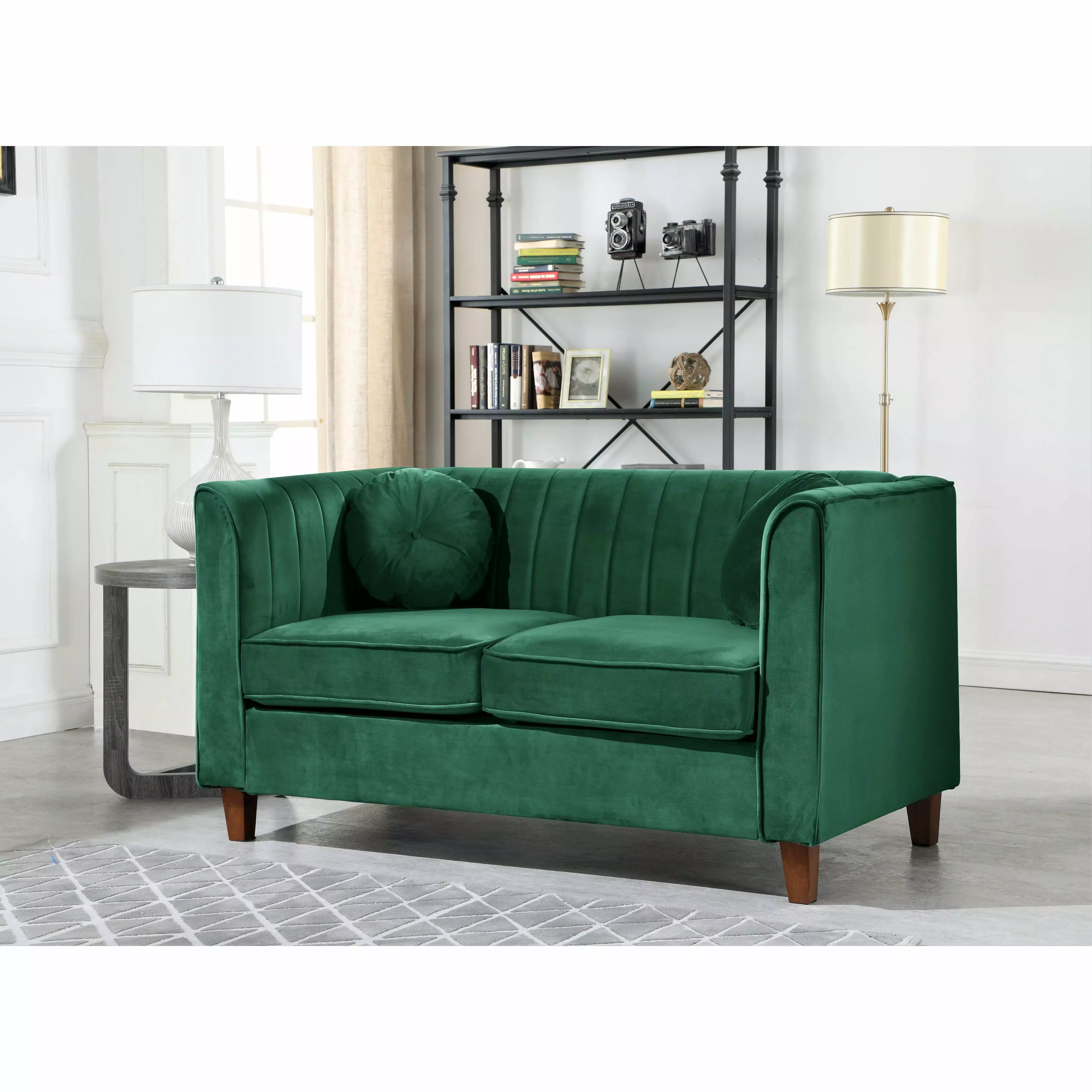 US Pride Furniture US Pride Lowery Kitts Classic Chesterfield Velvet Loveseat Green