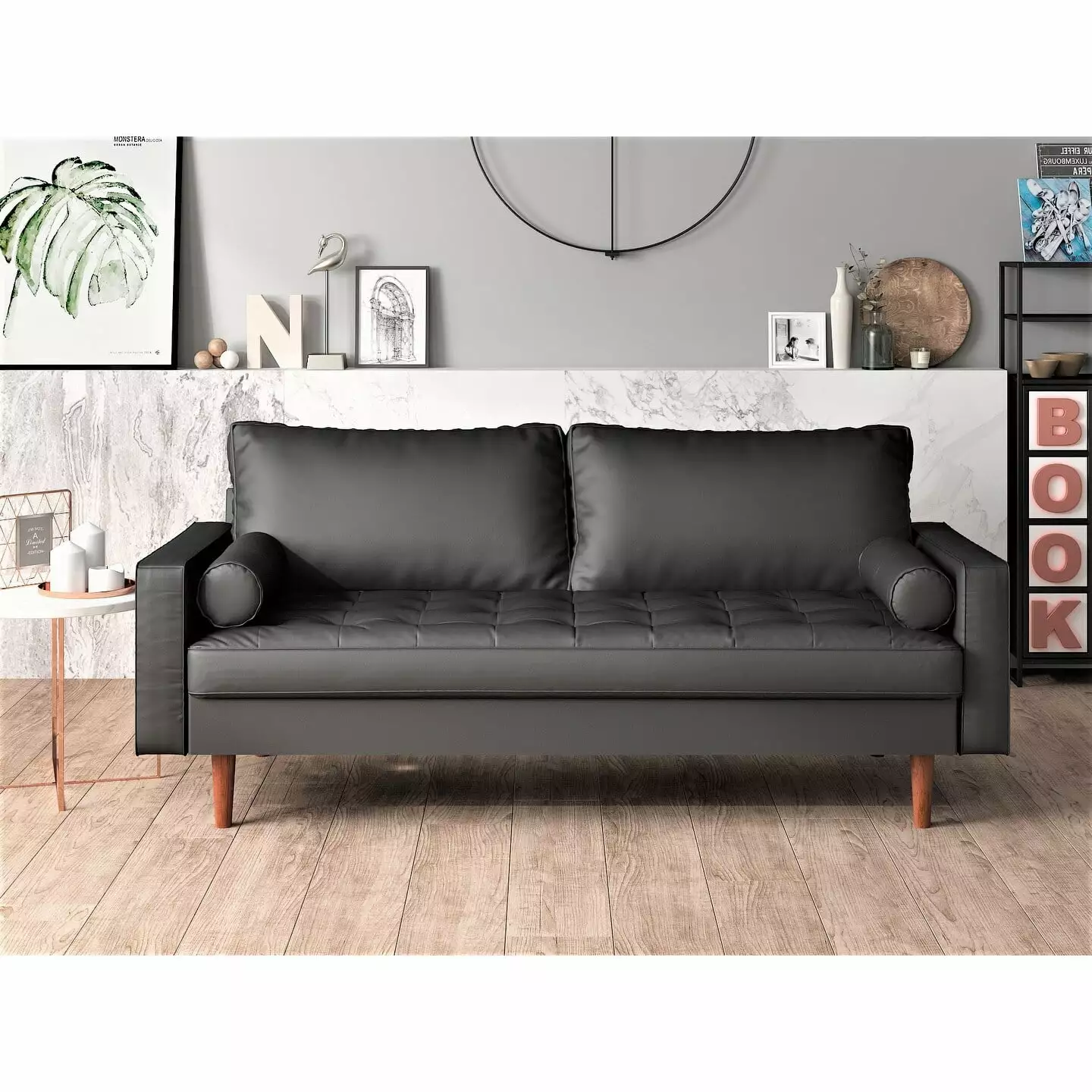 US Pride Furniture Wilson Faux Leather Mid-century Modern Loveseat Black