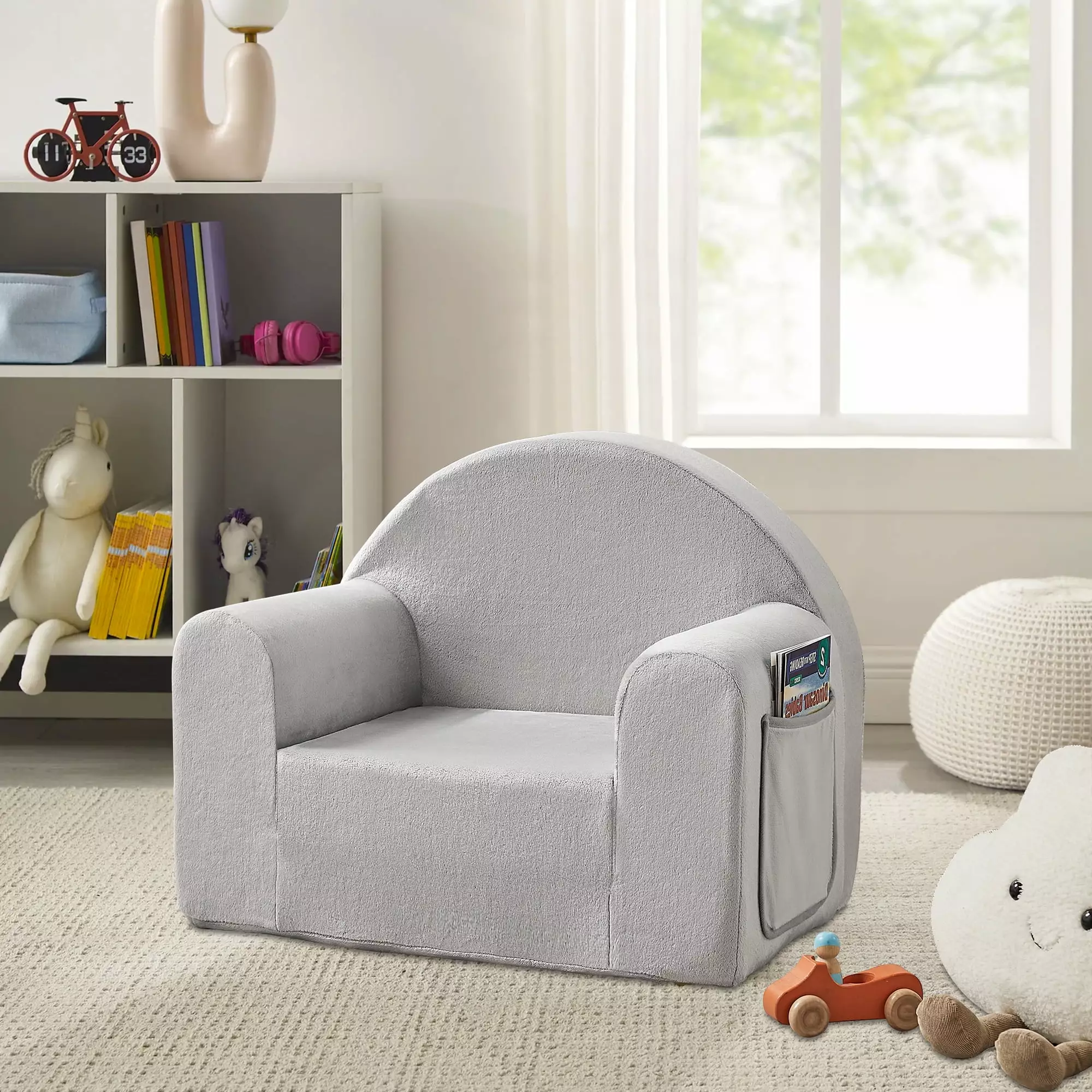 Ulax Furniture Kids Sofa Couch. Children Flip-Out Chair 2-in-1 Toddler Chairs Convertible Sofa to Lounger. Gray