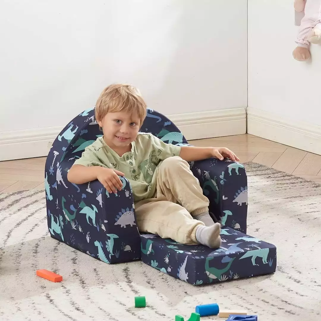 Ulax Furniture Kids Sofa Couch. Children Flip-Out Chair 2-in-1 Toddler Chairs Convertible Sofa to Lounger. Navy