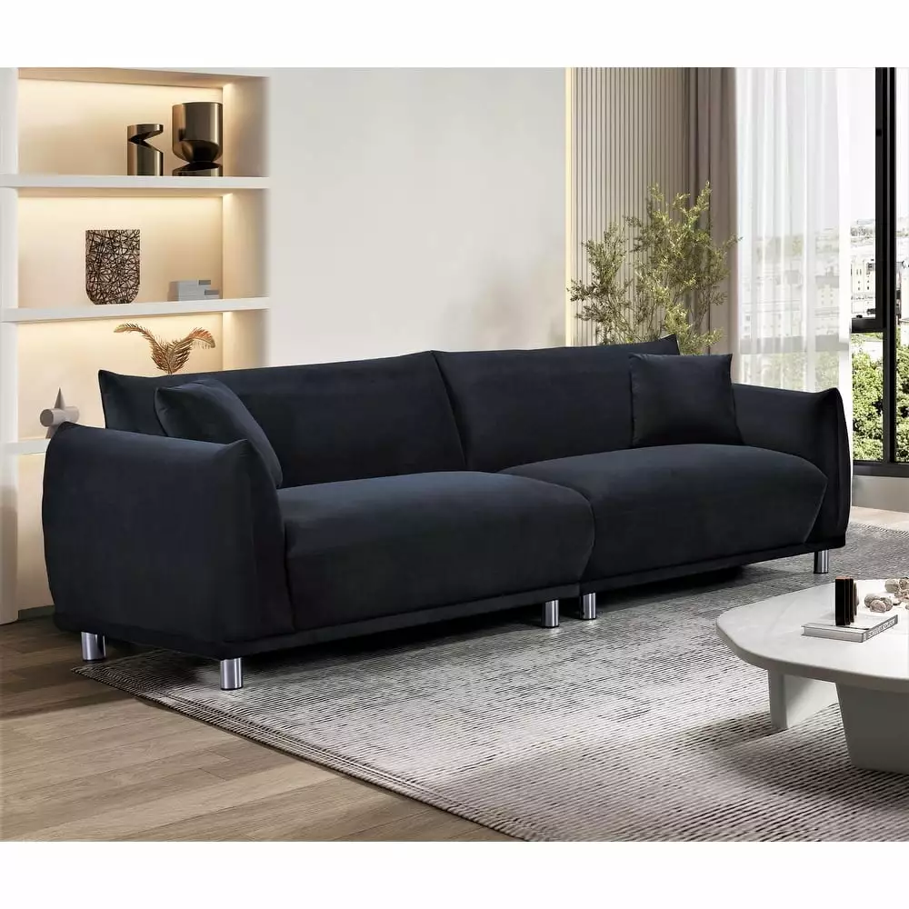 Uspridefurniture Bernadine 88.2''W Metal Legs Velvet Sofa. Black