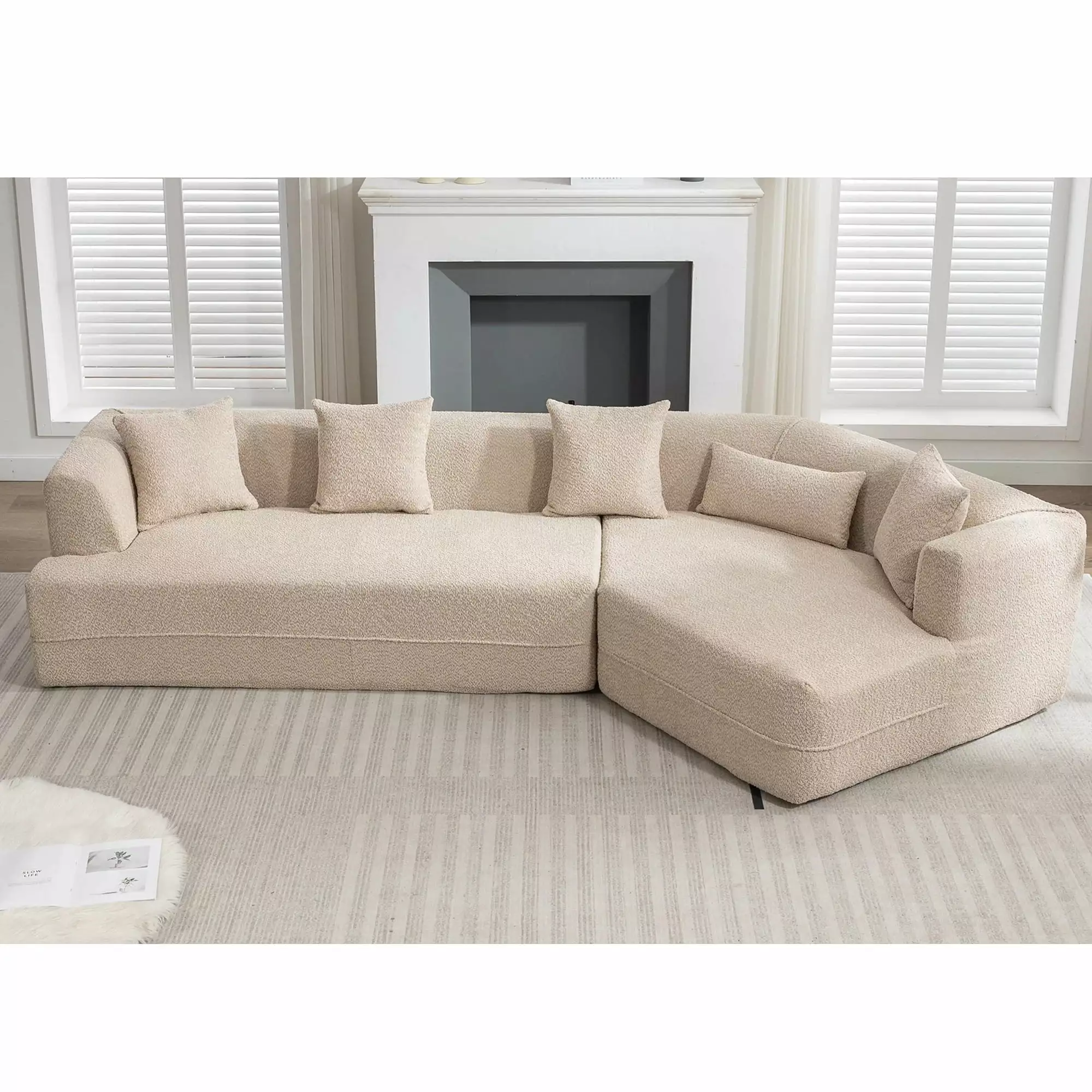 [VIDEO PROVIDED] Modular Living room sofa set. modern minimalist style sofa. salon upholstered sleeper sofa. 2 PC free combination. round fiber fabric. anti-wrinkle fabric. Brown