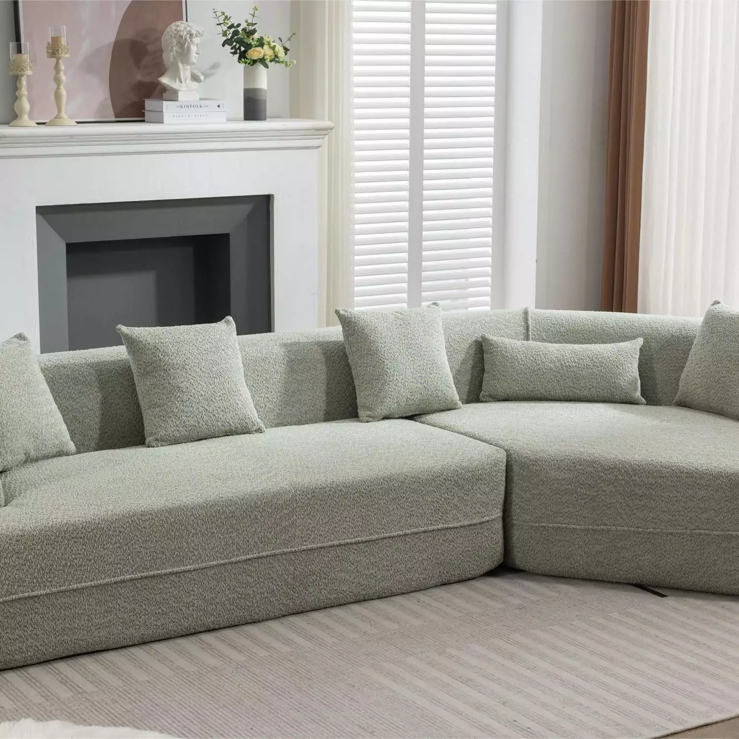 [VIDEO PROVIDED] Stylish Modern Modular Living Room Sofa Set with Minimalist Design. Features Salon Upholstered Sleeper Sofa in Green Anti-Wrinkle Fabric. Includes 2 PC Free Combination