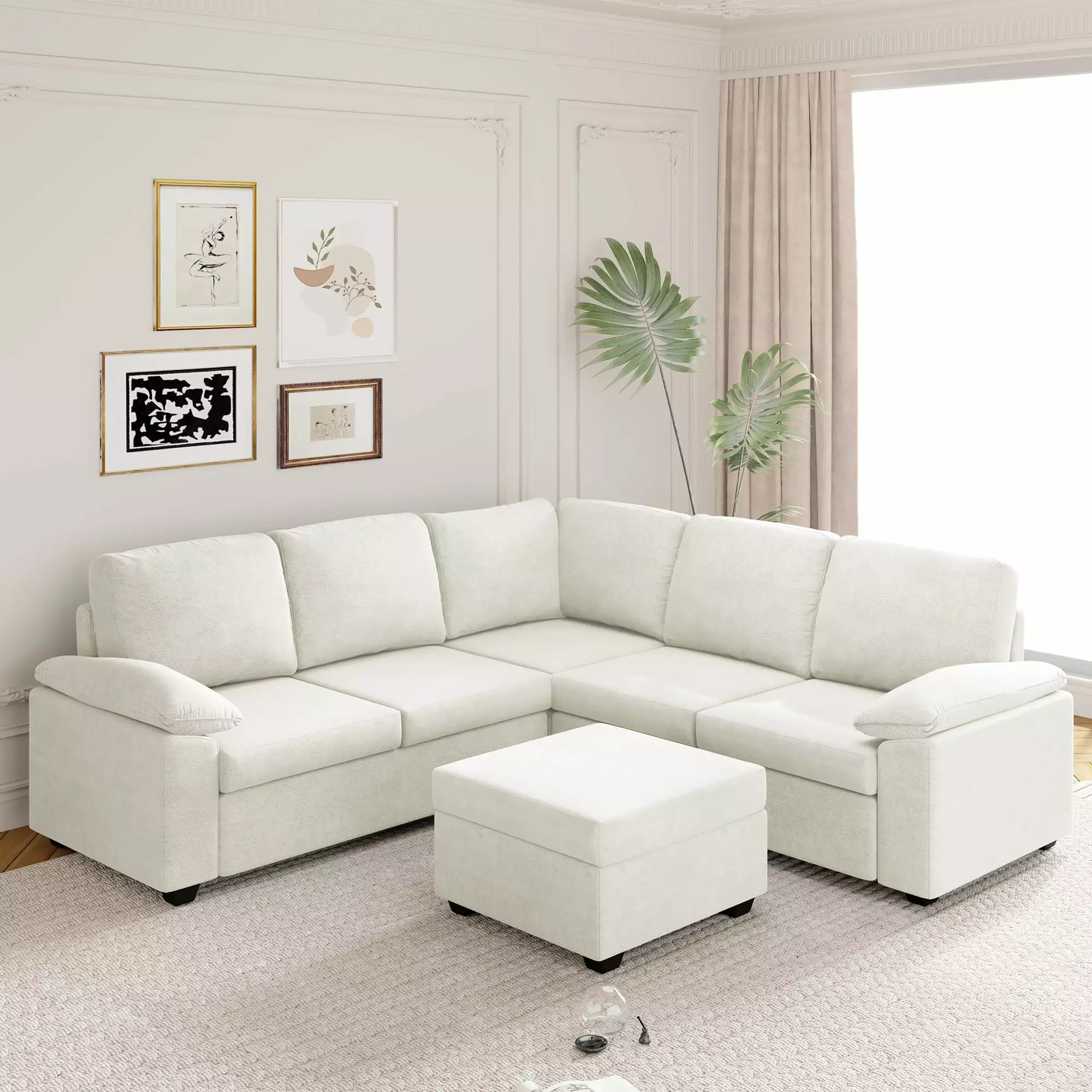 [VIDEO provided] [New] 84*84 Modern Velvet Sectional Sofa Set.Large U Shaped Upholstered Corner Couch with Ottoman.Armrest Pillow.6 Seat Indoor Furniture for Living Room.Apartment.Office.2 Colors