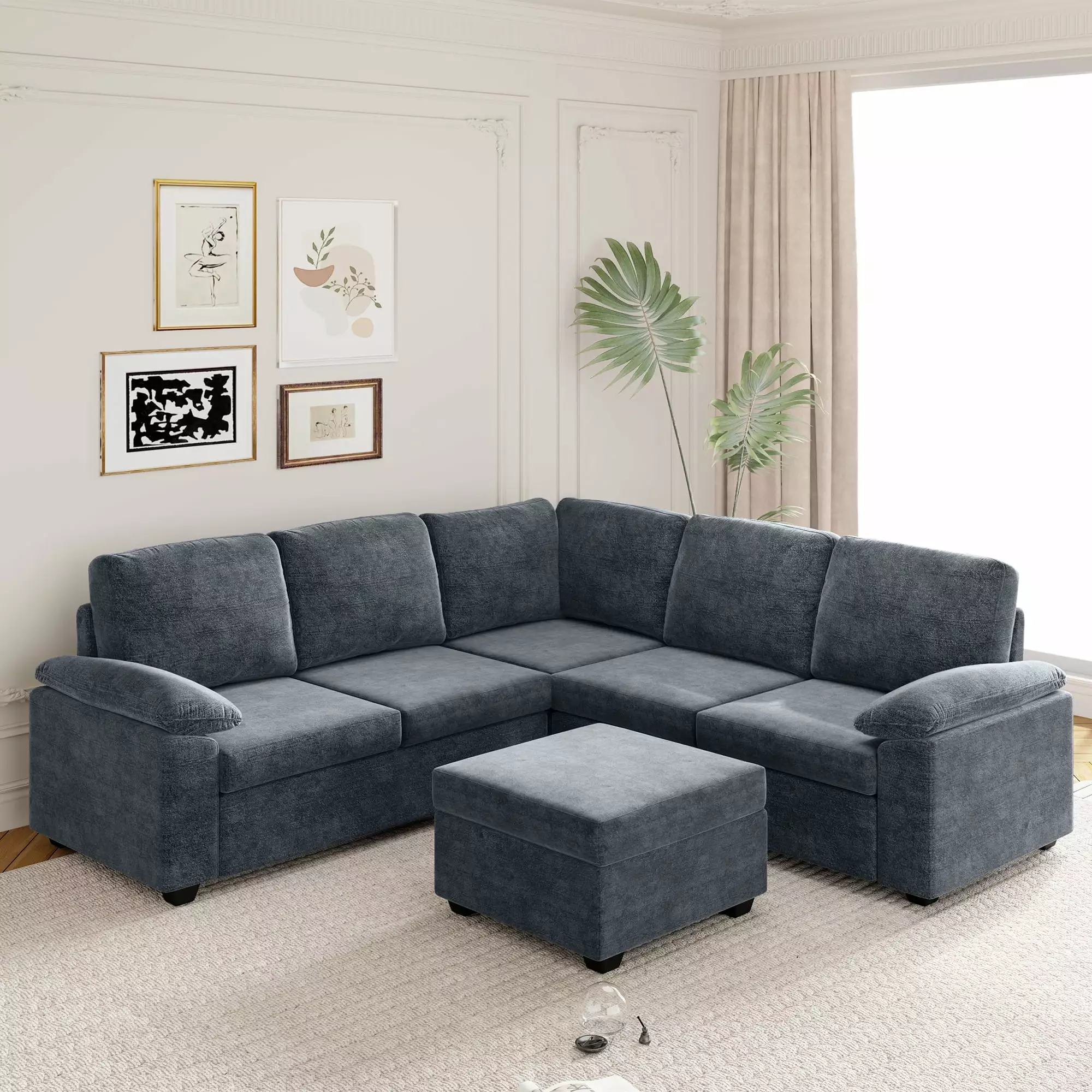 [VIDEO provided] [New] 84*84 Modern Velvet Sectional Sofa Set.Large U Shaped Upholstered Corner Couch with Ottoman.Armrest Pillow.6 Seat Indoor Furniture for Living Room.Apartment.Office.2 Colors