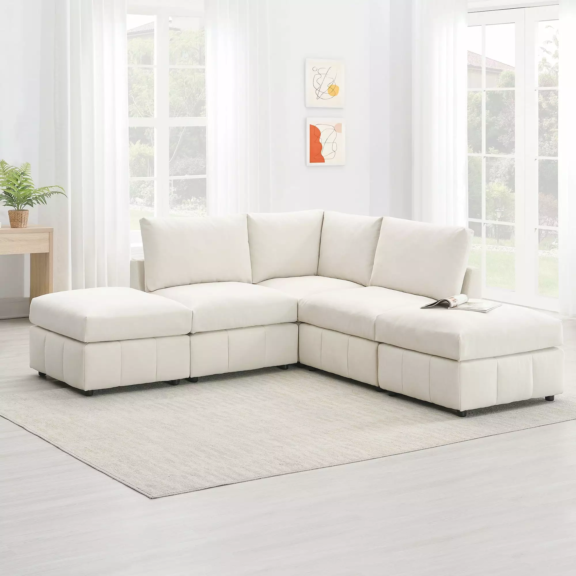 [VIDEO provided][New]93Modern Sectional Sofa with Vertical Stripes.5-Seat Armless Couch Set with Convertible Ottomans.Various Combinations.L-Shape Indoor Furniture for Living Room.Apartment. 2 Colors