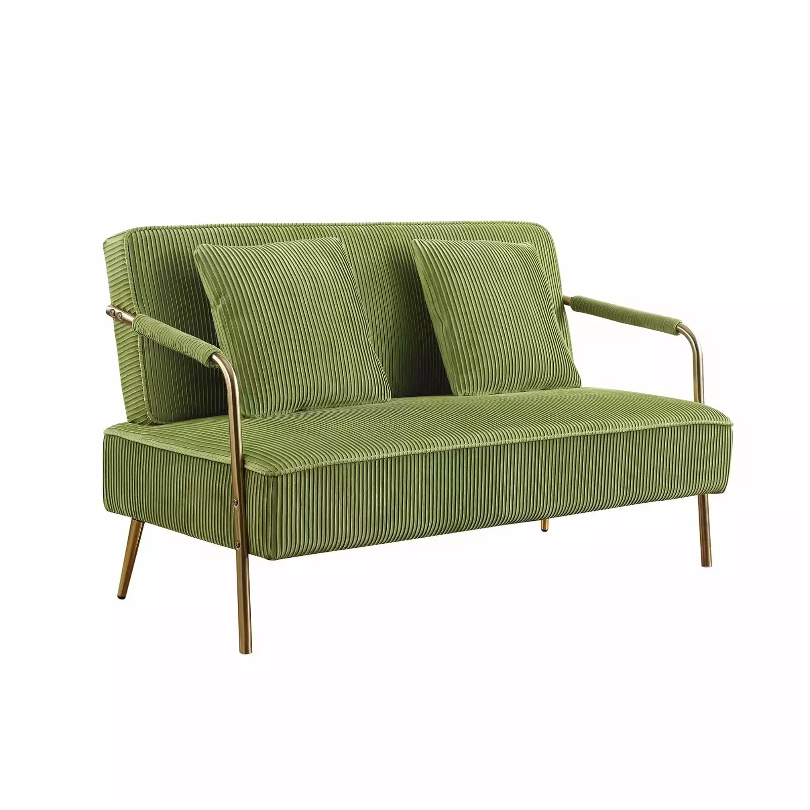 Velvet Loveseat Sofa with Gold Legs. Modern 2-Seater Sofa for Living Room Bedroom. Comfy Upholstered Small Love Seat Couch with Tufted Back. Olive Green