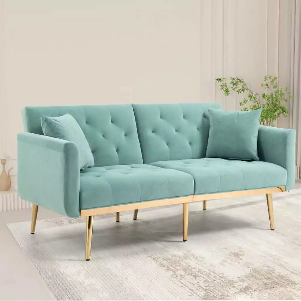 Velvet Sofa Accent Sofa .Loveseat Sofa With Metal Feet - Mint Green