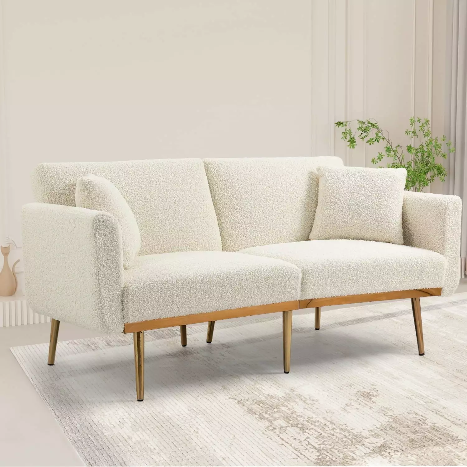 Velvet Sofa. White Teddy - Modern Upholstered 2 Seaters - Accent Deep Seat Loveseat - Compact Design - Sturdy Frame - Breathable Fabric