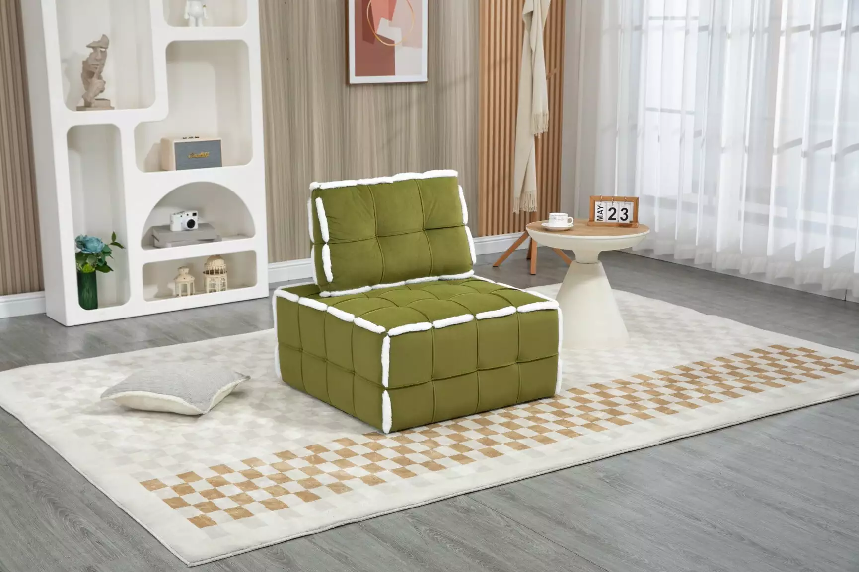 Velvet Upholstered Armless Accent Chair. Single Lazy Sofa Lounge Chair. Tufted Deep Seat Modular Sofa Couch with Movable Backrest for Living Room. Bedroom. Emerald