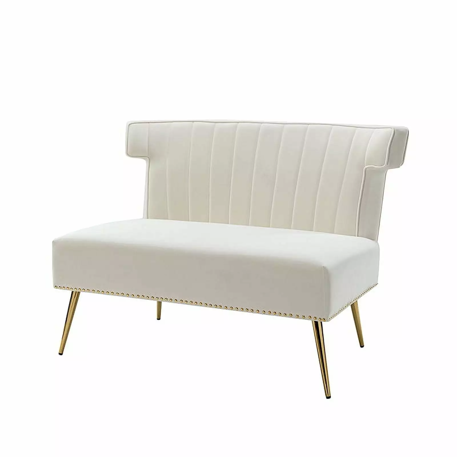 Velvet Upholstered Loveseat Sofa. Tina's Home Futon Wingback Nailhead Chair Adult Metal Legs Ivory