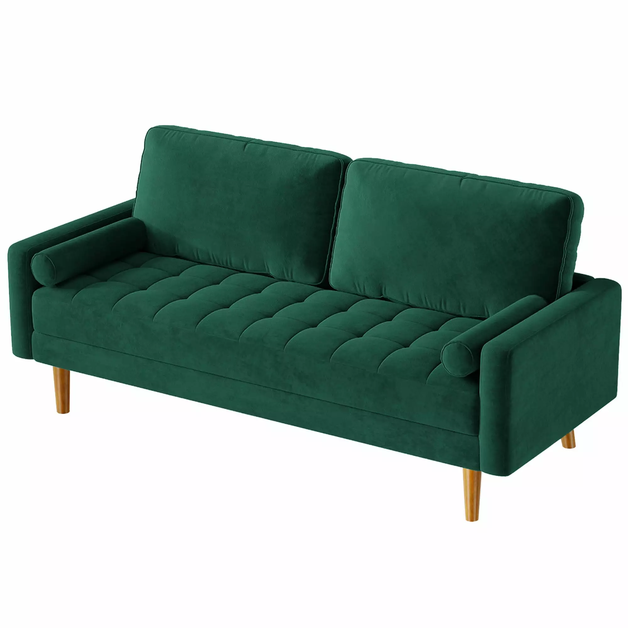 Vesgantti 2 Seater Sofa for Apartment. 58 Loveseat Sofa. Button Tufted Velvet Couch with 2 Pillows. Mid Century Modern Couch with Armrest. Small Couches for Living Room. Bedroom. Small Space. Green