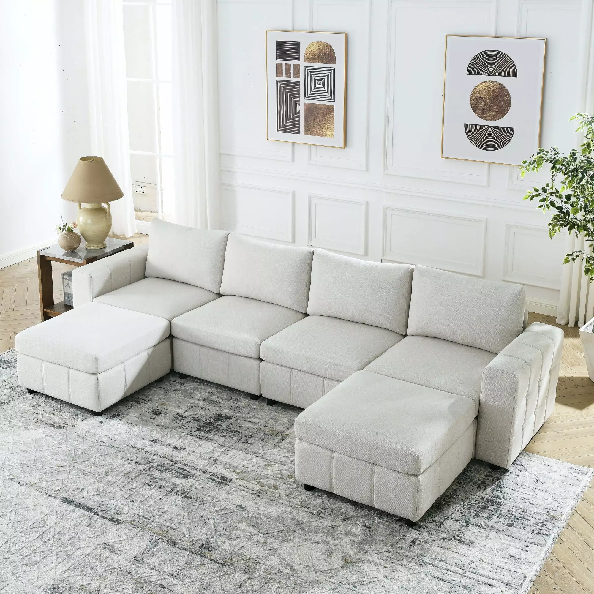 [Video]Upholstered Modular Sofa. U-Shaped Sectional Sofa Sets for Living Room Apartment(4-Seater with 2 Ottoman)