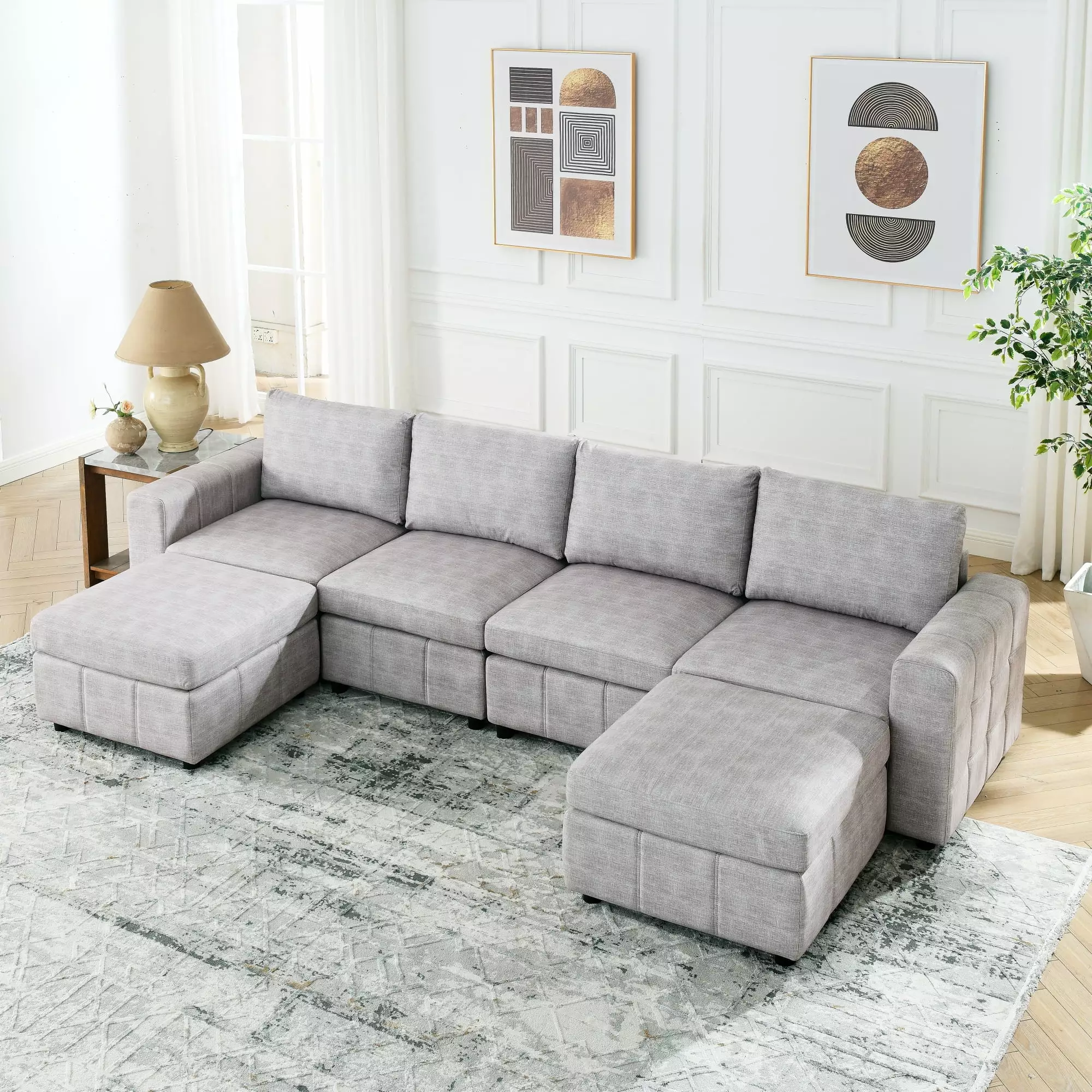 [Video]Upholstered Modular Sofa. U-Shaped Sectional Sofa for Living Room Apartment(4-Seater with 2 Ottoman)