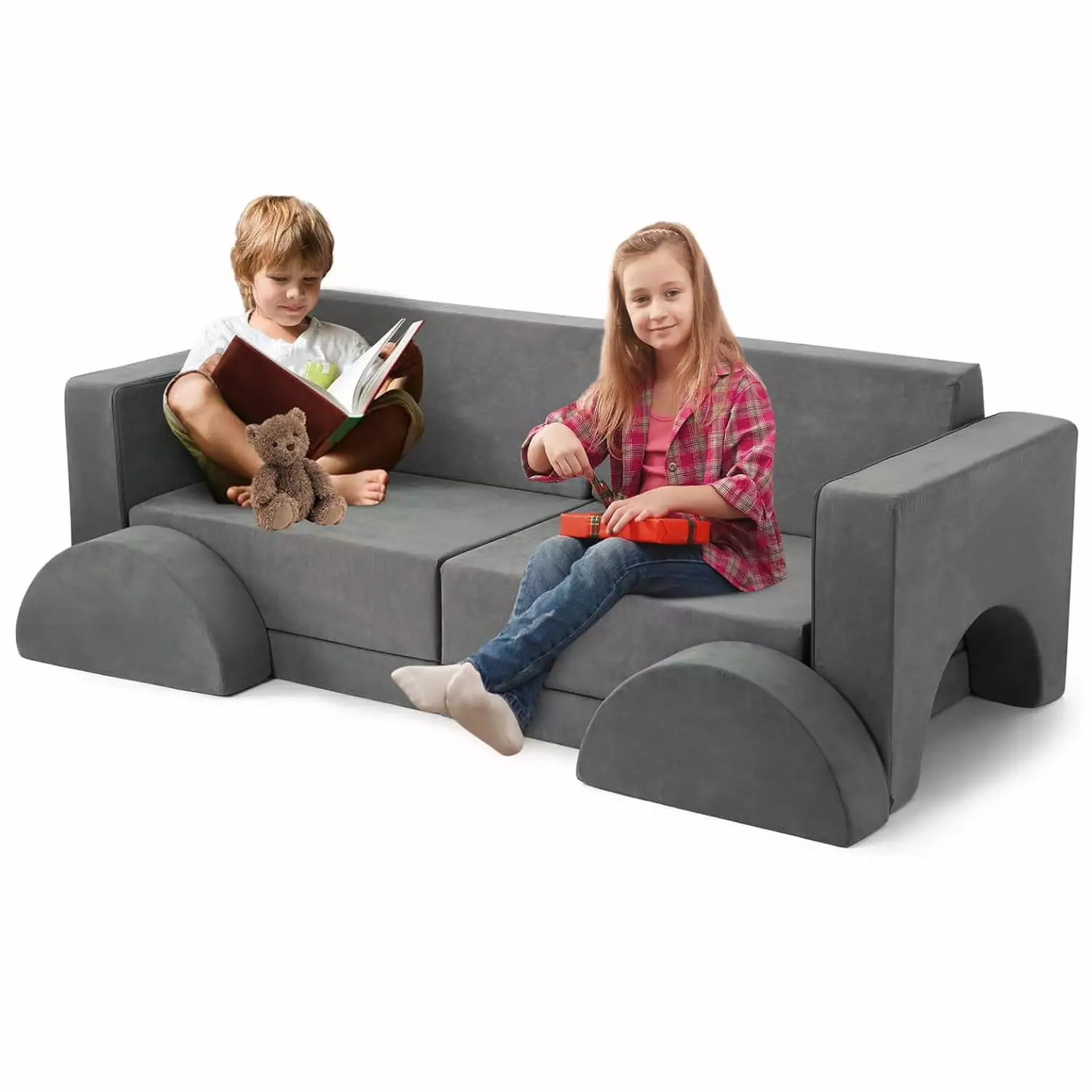 WhizMax 10pcs Modular Couch Sofa Set for Playroom Bedroom. Kids Convertible Sofa Sectional Playset