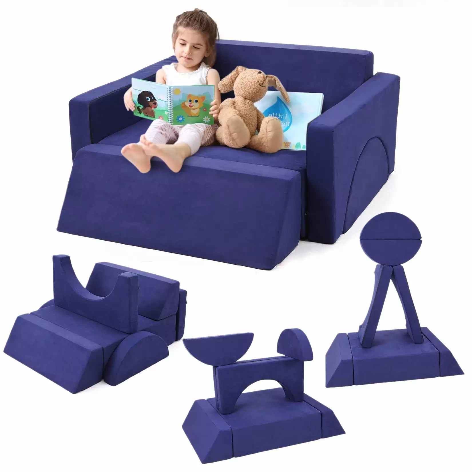 WhizMax 7 Pieces Modular Kids Play Couch. Toddlers Convertible Play Couch Sofa