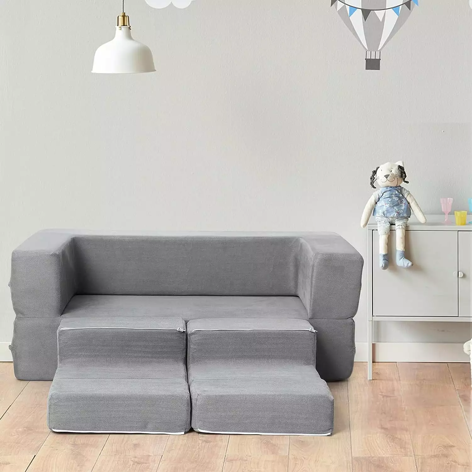 WhizMax Kids Couch Toddler Play Couch for Bedroom Playroom. 3 in 1 Sectional Sofa for Kids' Play and Rest. Modular Mini Couch for Kids. Grey