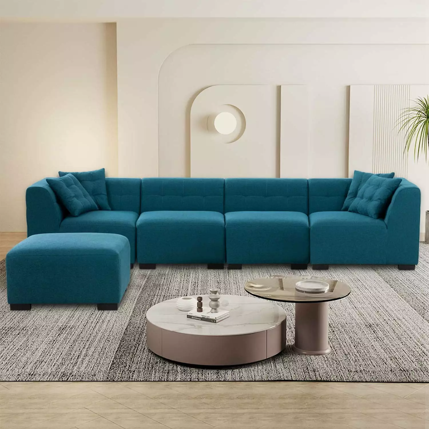 Williamspace Convertible Sectional Sofa Fabric Couch with Chaise Reversible Corner Couch Furniture L-Shaped 5 Seater Sofas Bluish