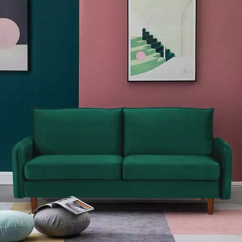 Wulawindy Loveseat Green velvet with wood legs