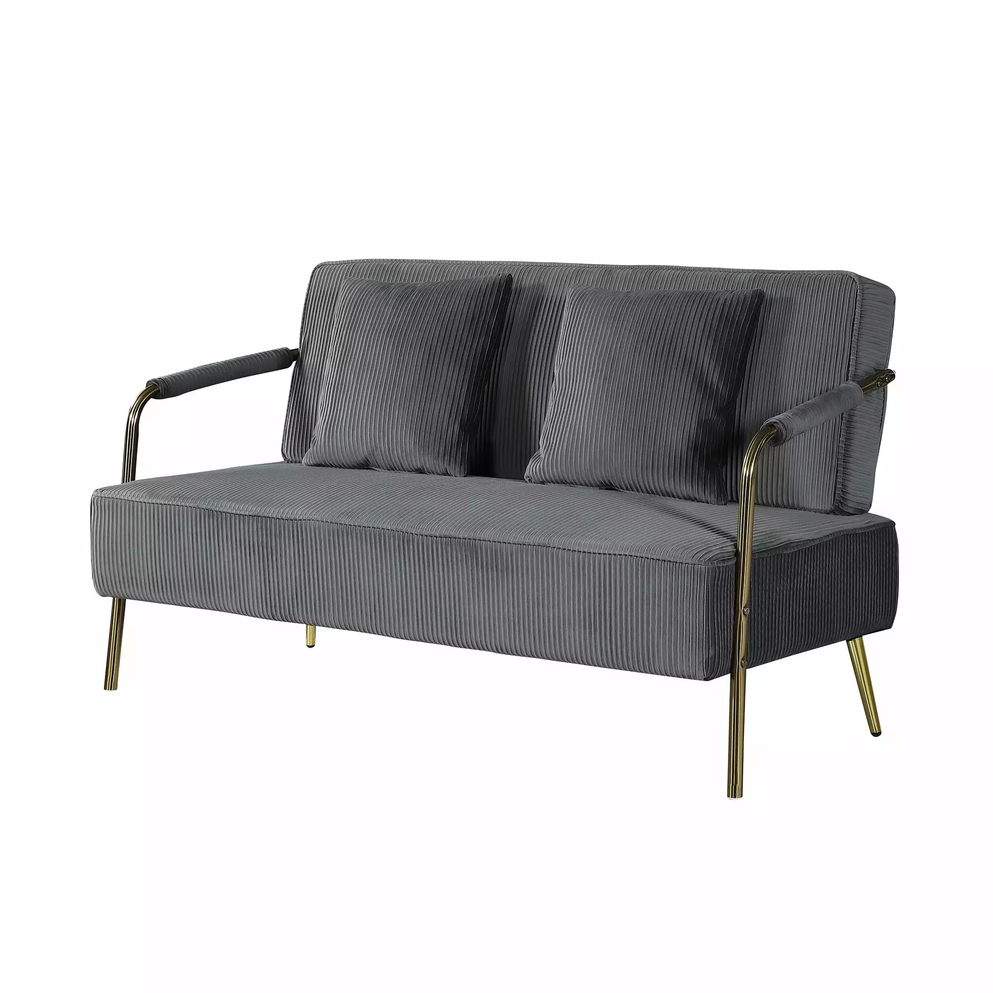 Xukmct Velvet Loveseat Sofa with Metal Legs and 2pcs Throw Pillows. 2 Seater Sofa Couch for Living Room.Apartment.Office.Gray