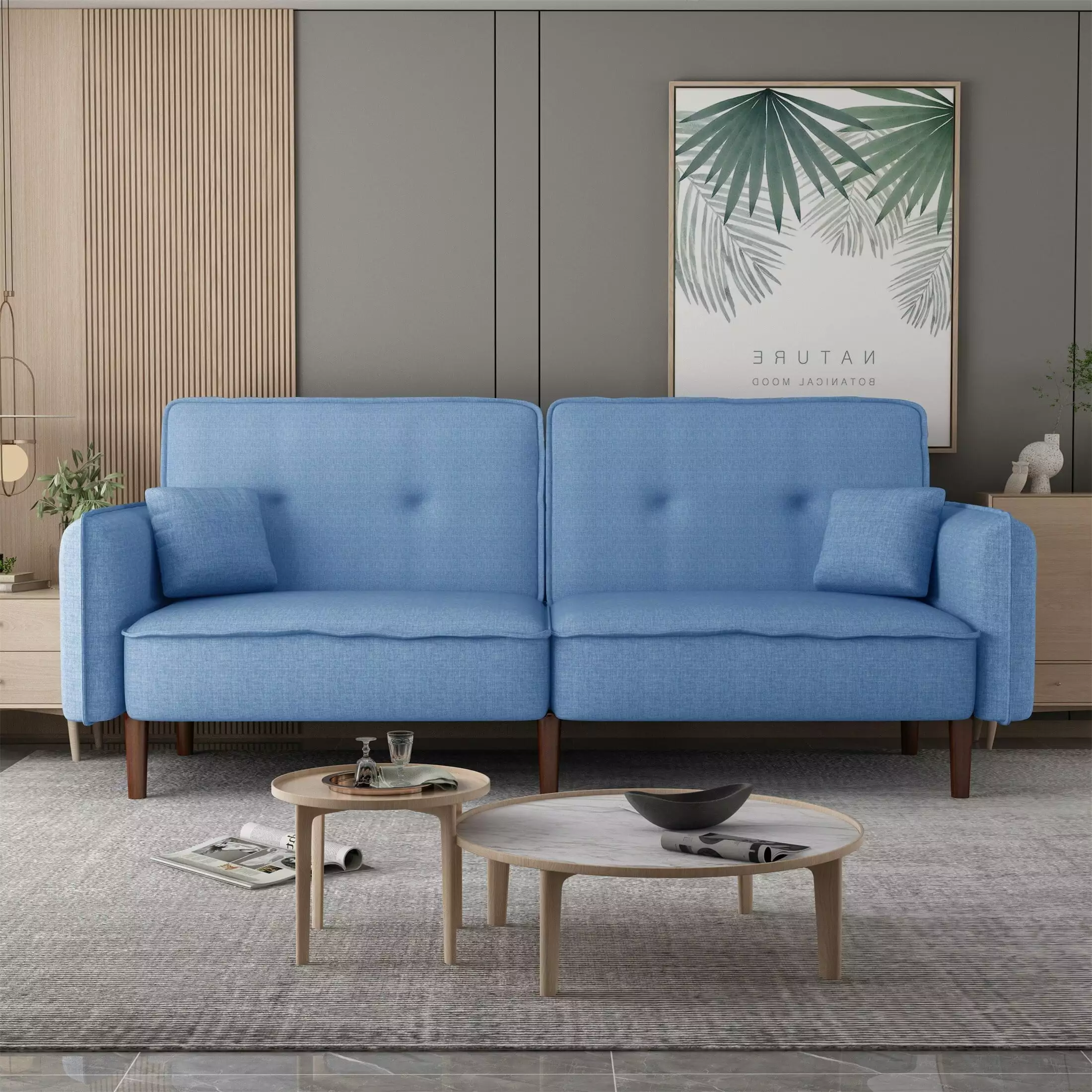 YJTONWIN Sofa Fabric Futon Sofa bed for living Room with Solid Wood Leg Blue